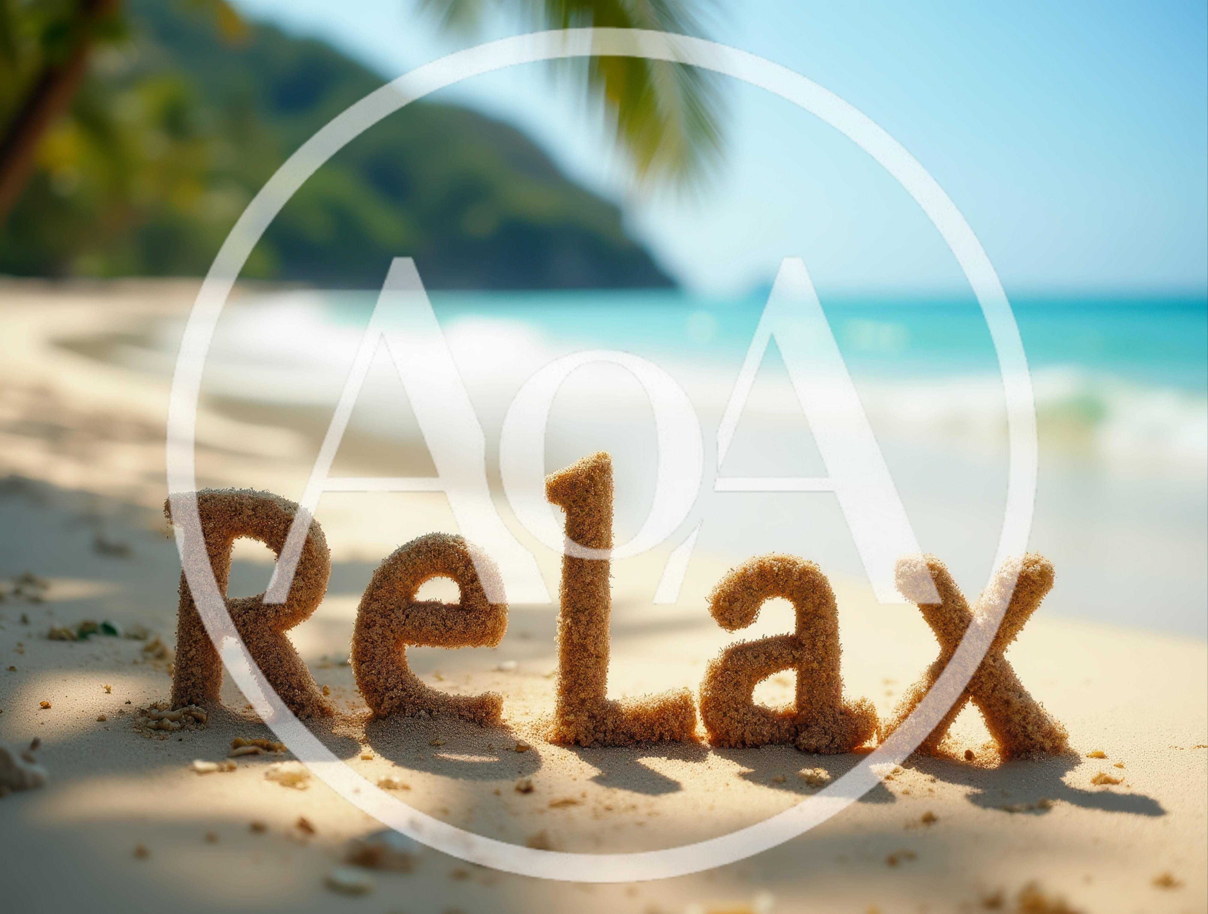 Relax Word Sculpted in Sand on Tropical Beach