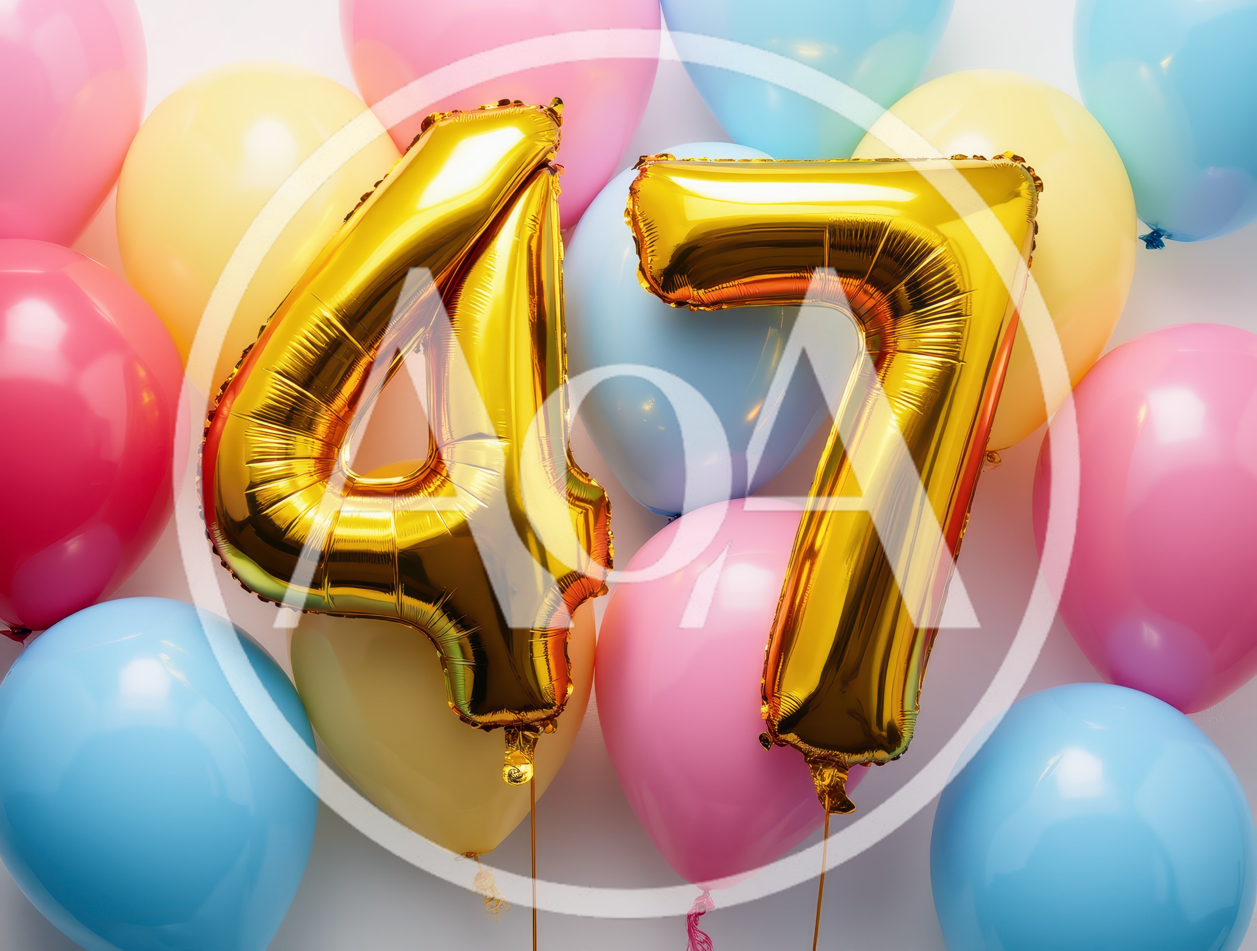 Gold Foil Number 47 Balloons With Colorful Party Decor