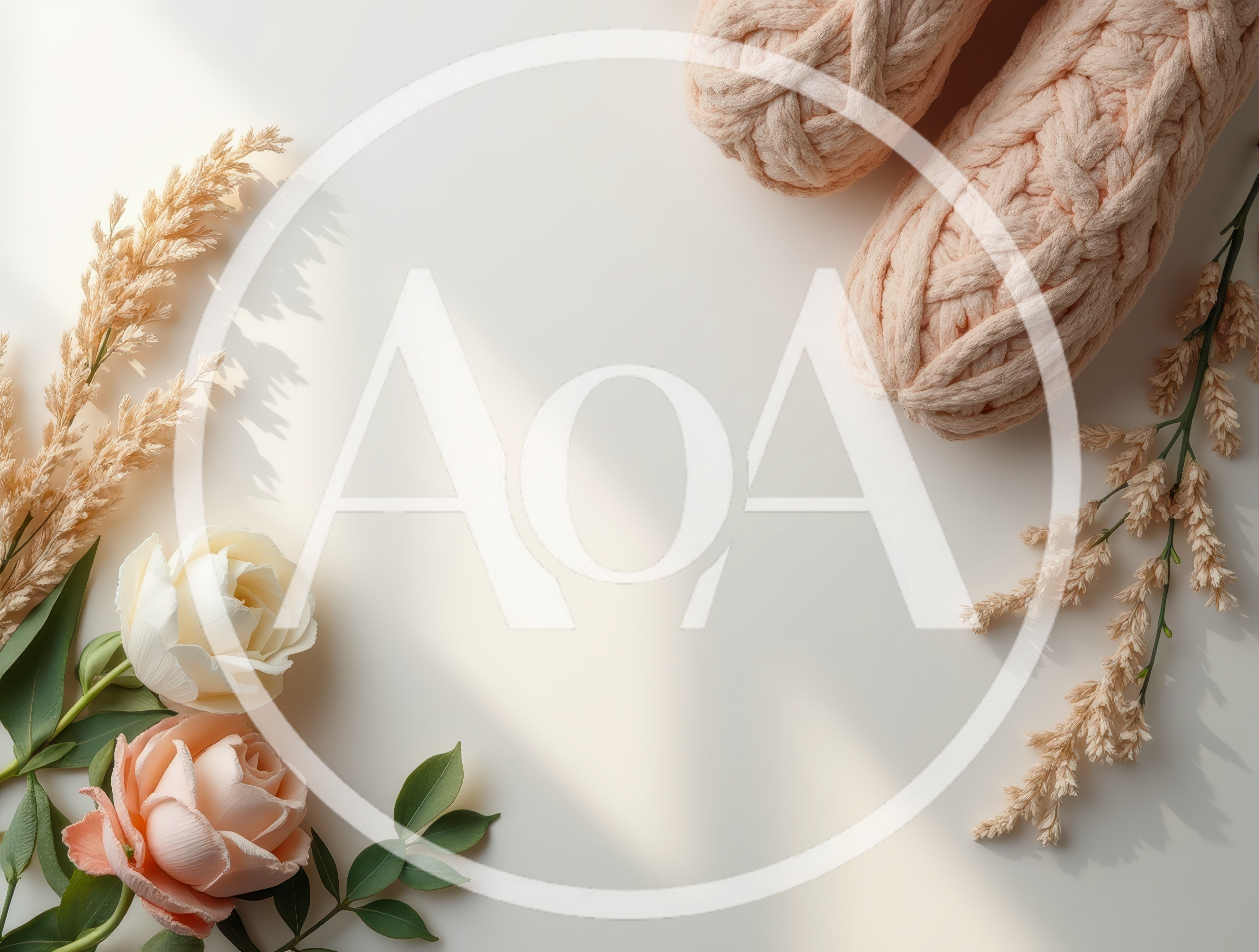 Flat Lay Composition with Yarn and Flowers