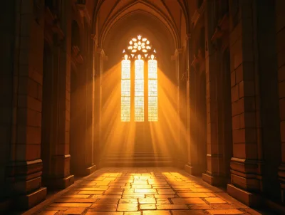 Sunlight Streaming Through Gothic Church Window