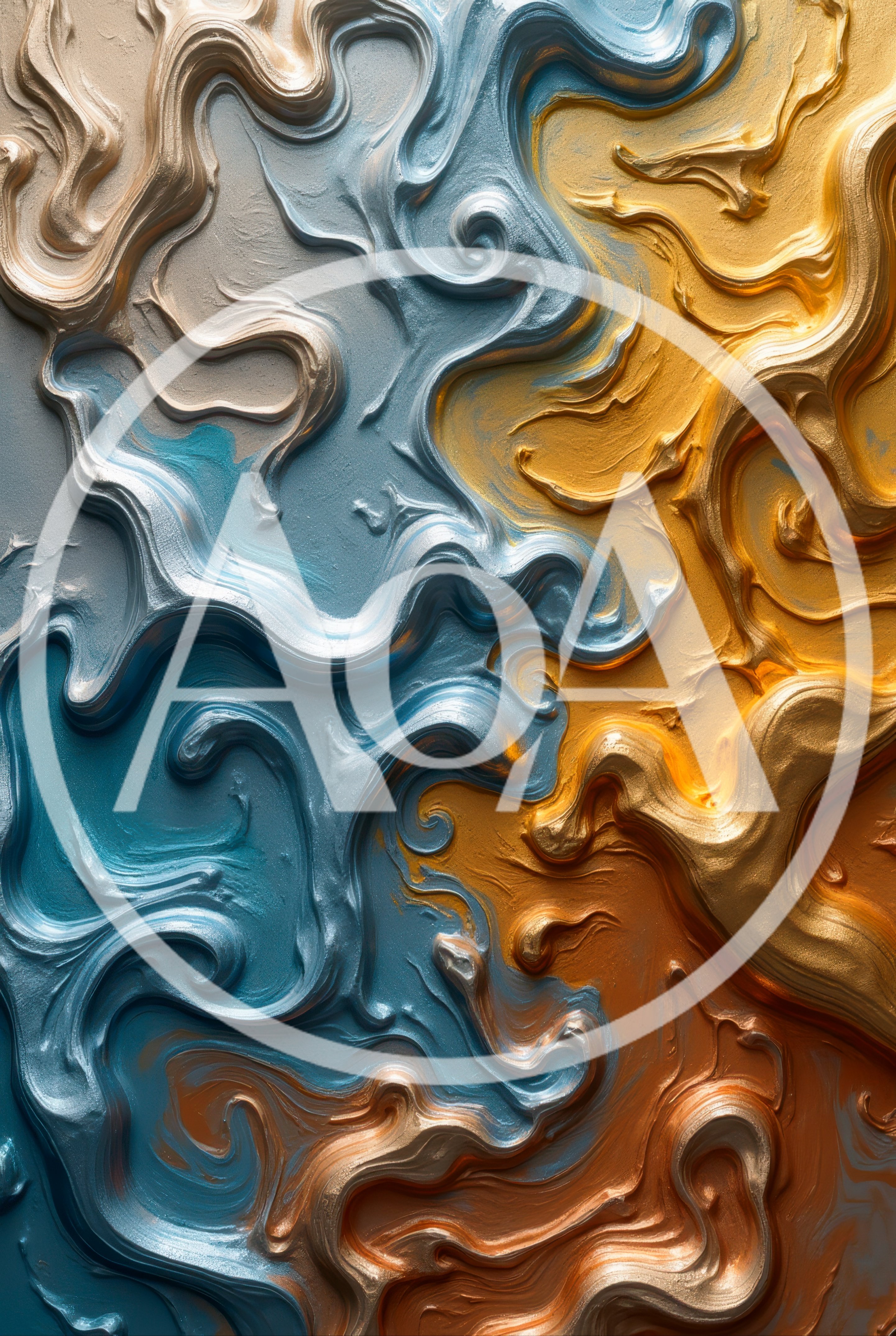 Abstract Swirls Of Metallic Blue And Gold Paint