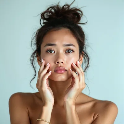 Young Asian Woman Touching Her Face For Skincare