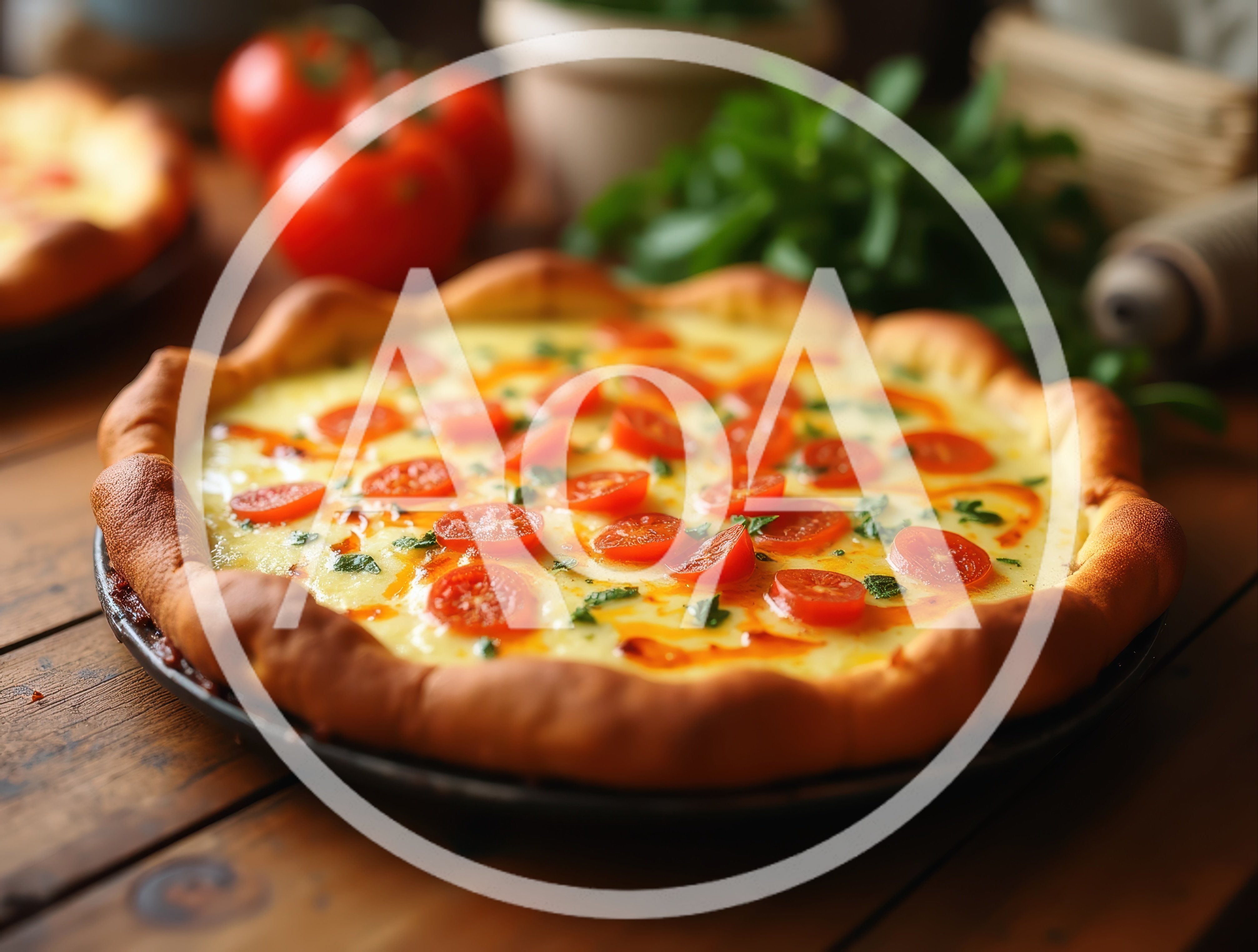 Freshly Baked Tomato Pizza On A Wooden Table