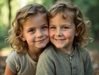 Portrait Of Two Young Children Smiling Together Outdoors