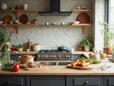 Fresh Ingredients Prepared On A Modern Kitchen Counter