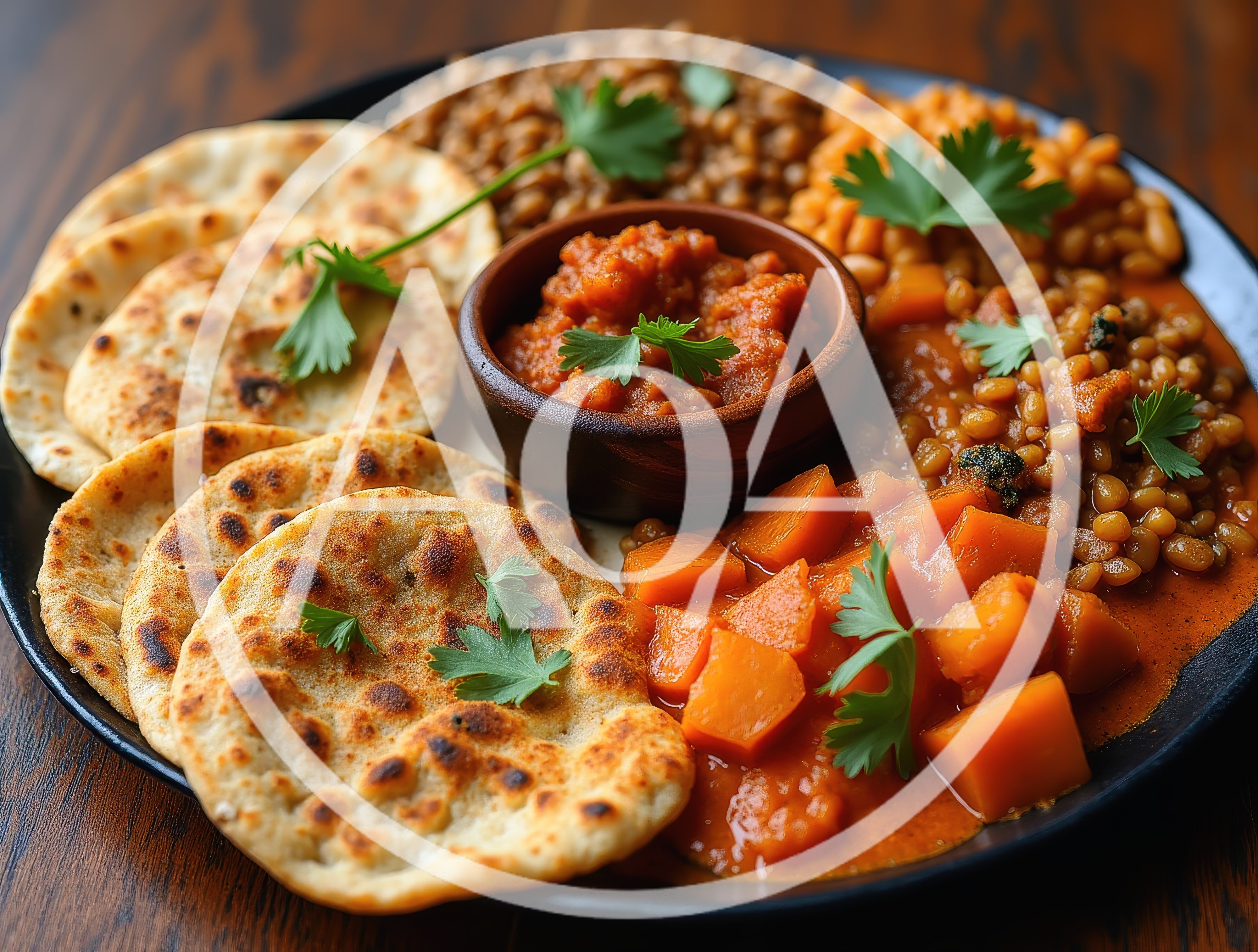 Indian Platter With Flatbread And Vegetable Curry