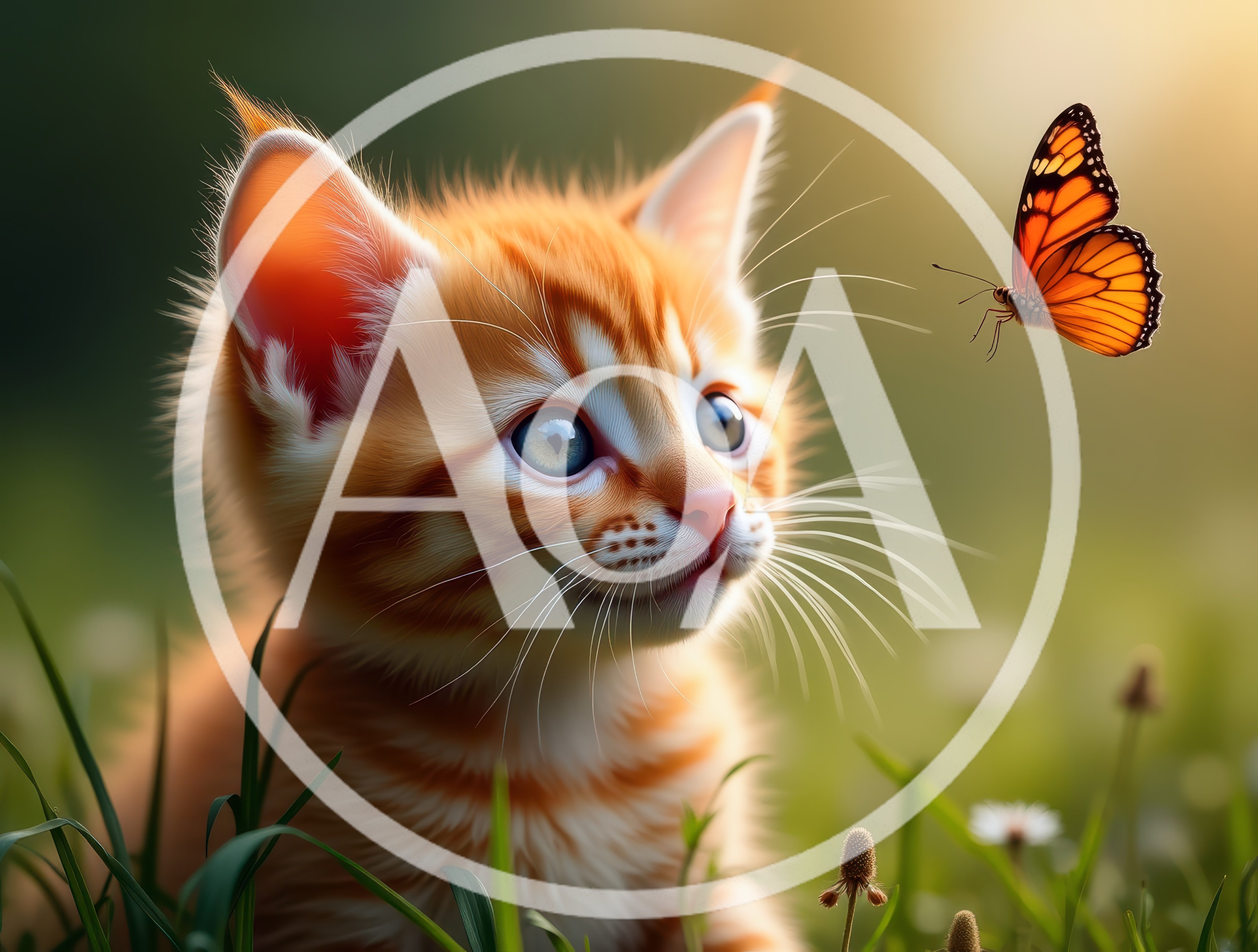 Cute Ginger Kitten Watching A Monarch Butterfly