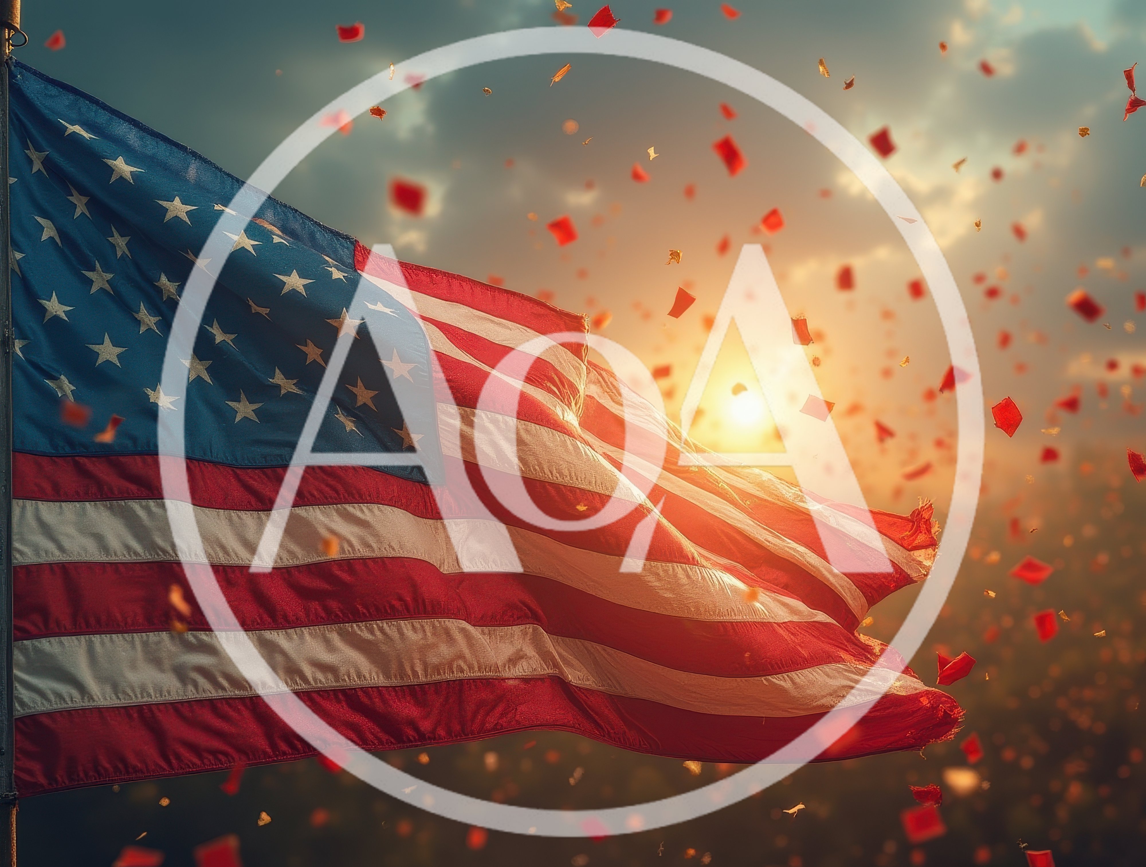 American Flag Waving With Falling Red Confetti