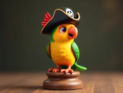 Cute Cartoon Parrot Figurine Wearing A Pirate Hat