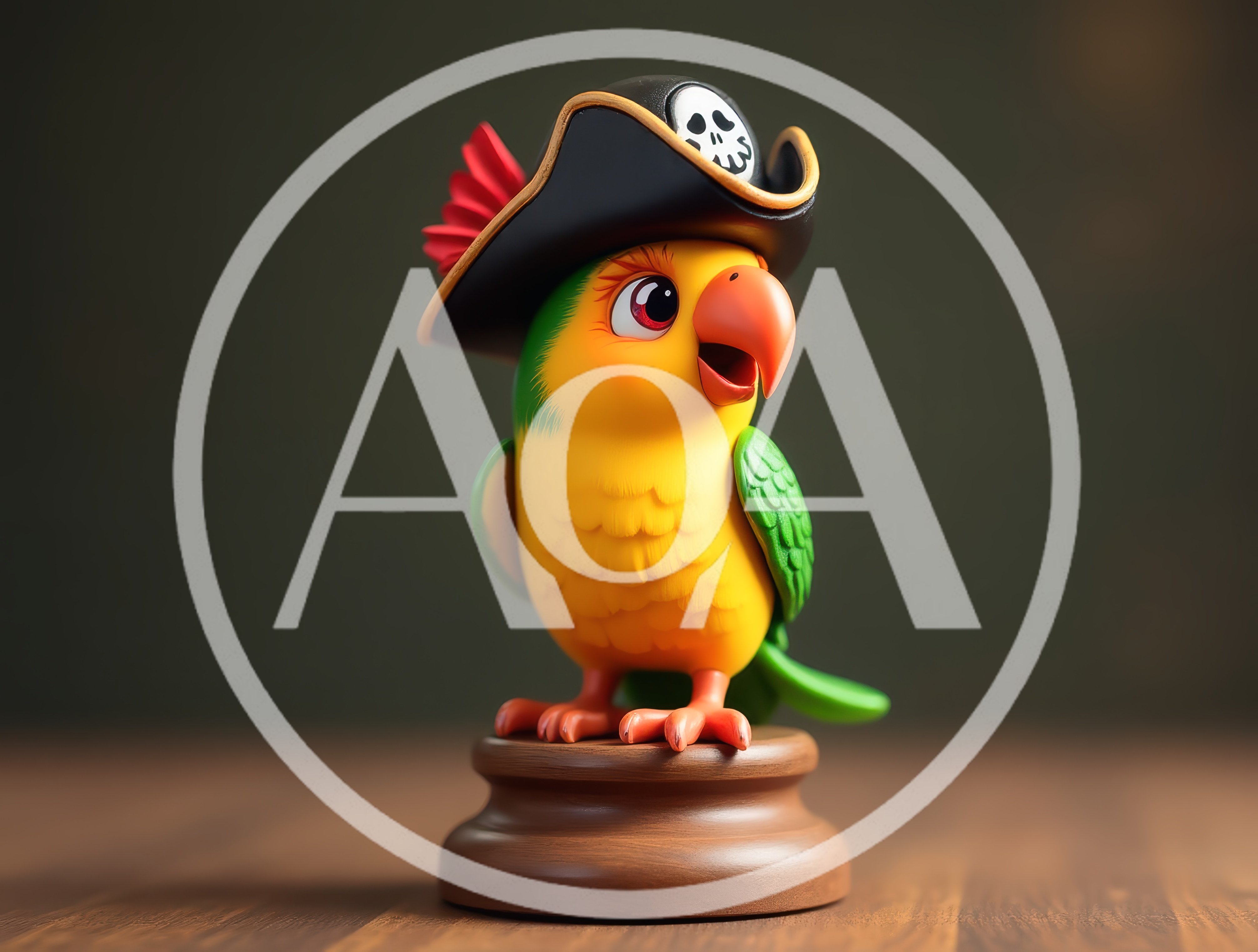 Cute Cartoon Parrot Figurine Wearing A Pirate Hat