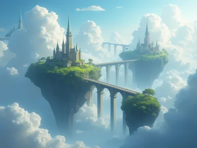 Fantasy Floating Islands With Castles And Connecting Bridges