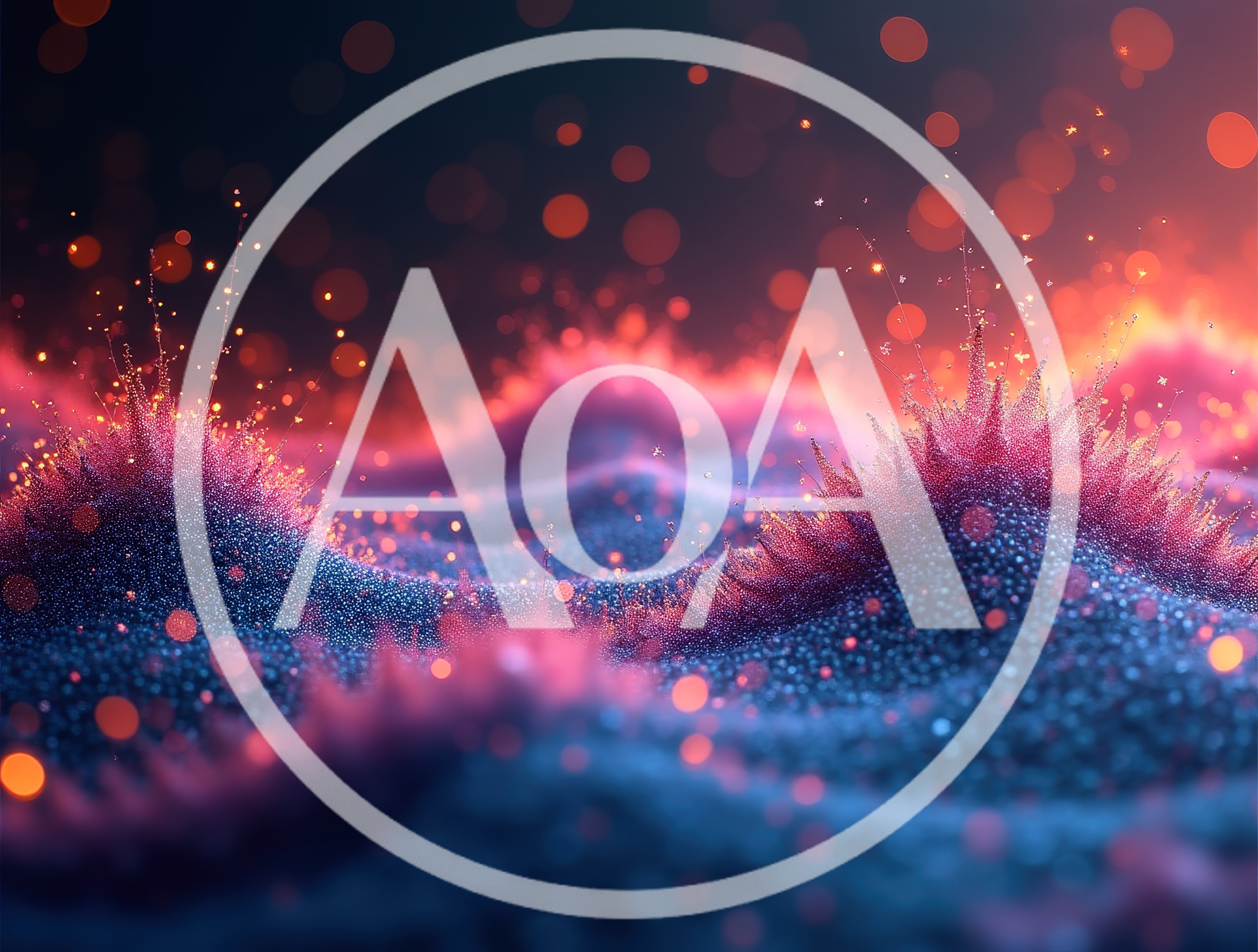 Abstract Microscopic Landscape With Glowing Pink And Blue Particles