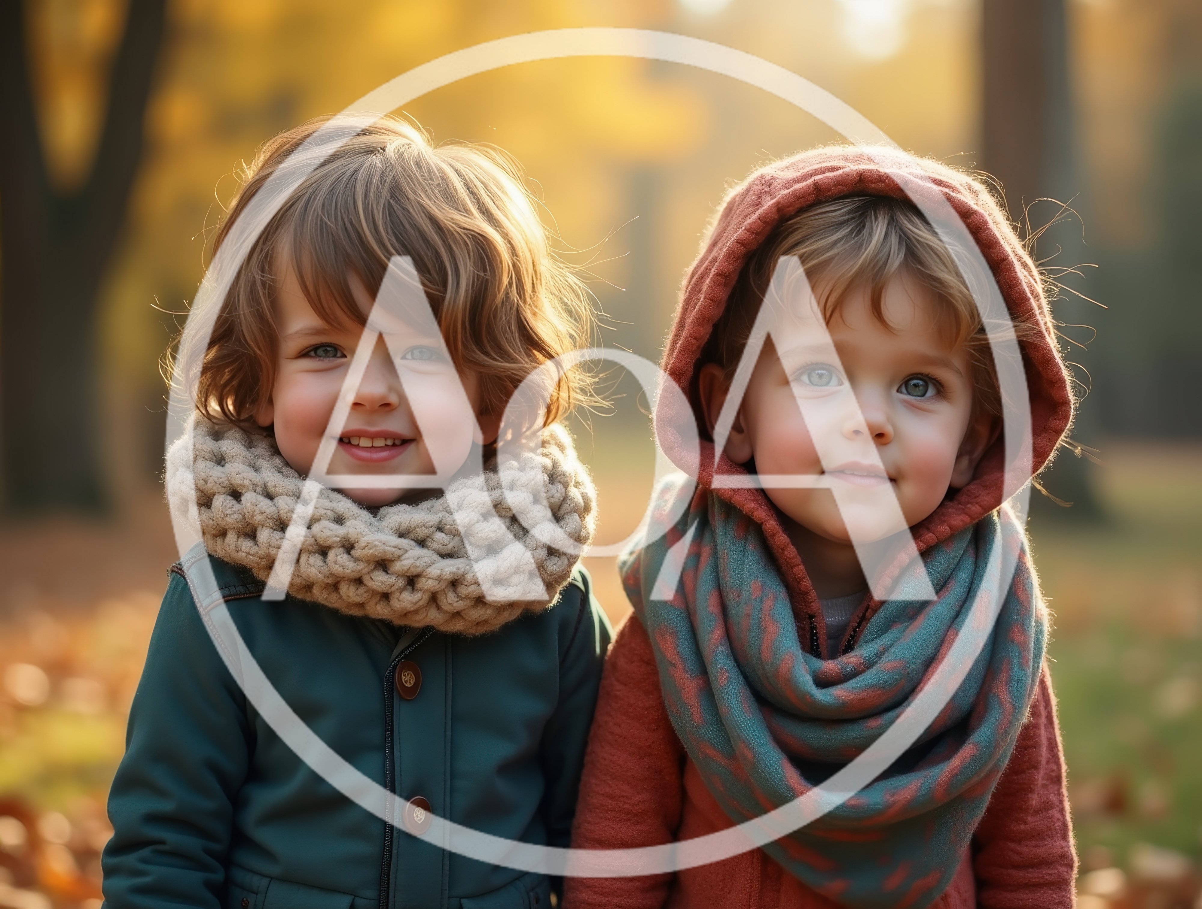 Two Young Children Wearing Winter Clothing In Autumn Park