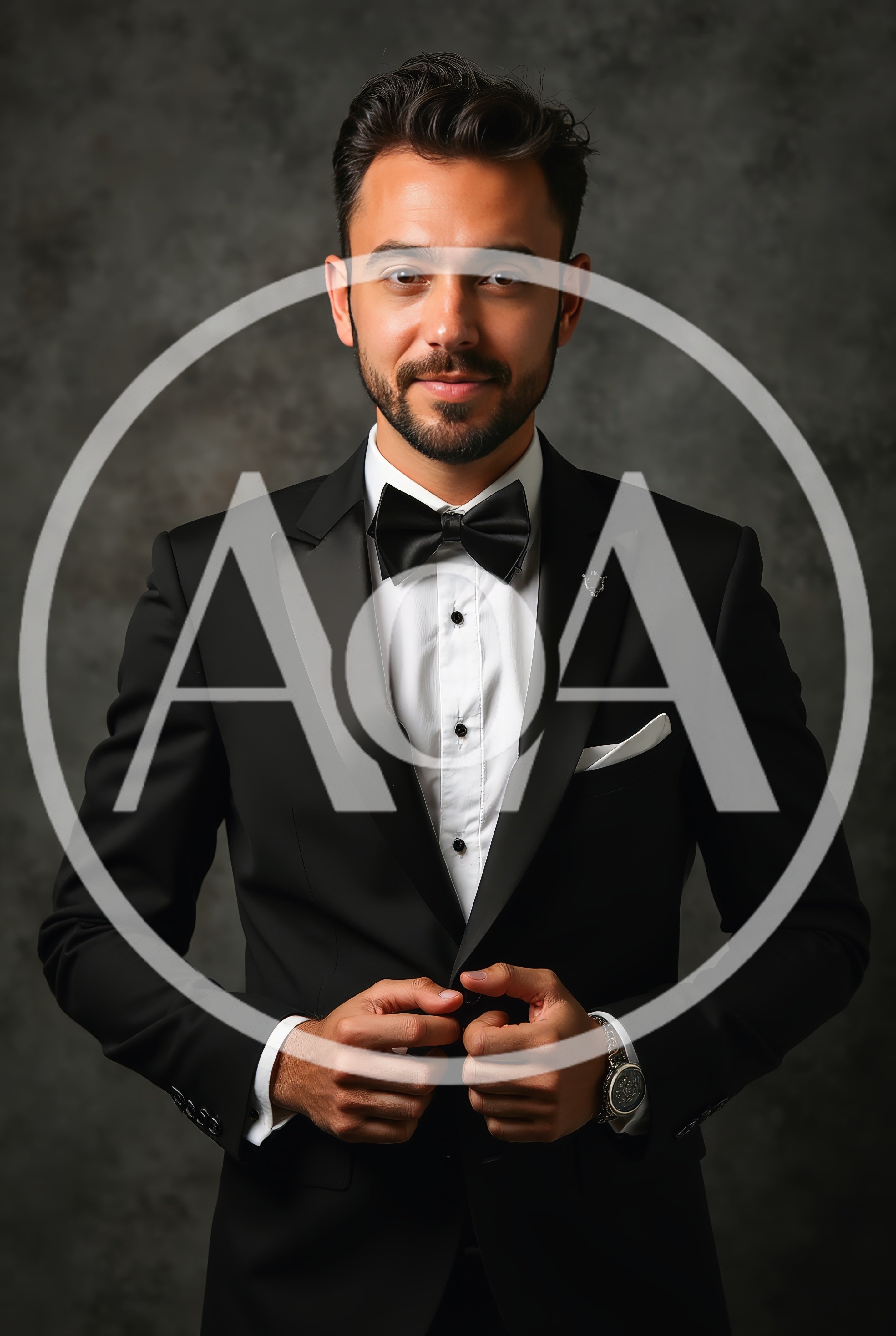 Elegant Man In Black Tuxedo Adjusting His Jacket