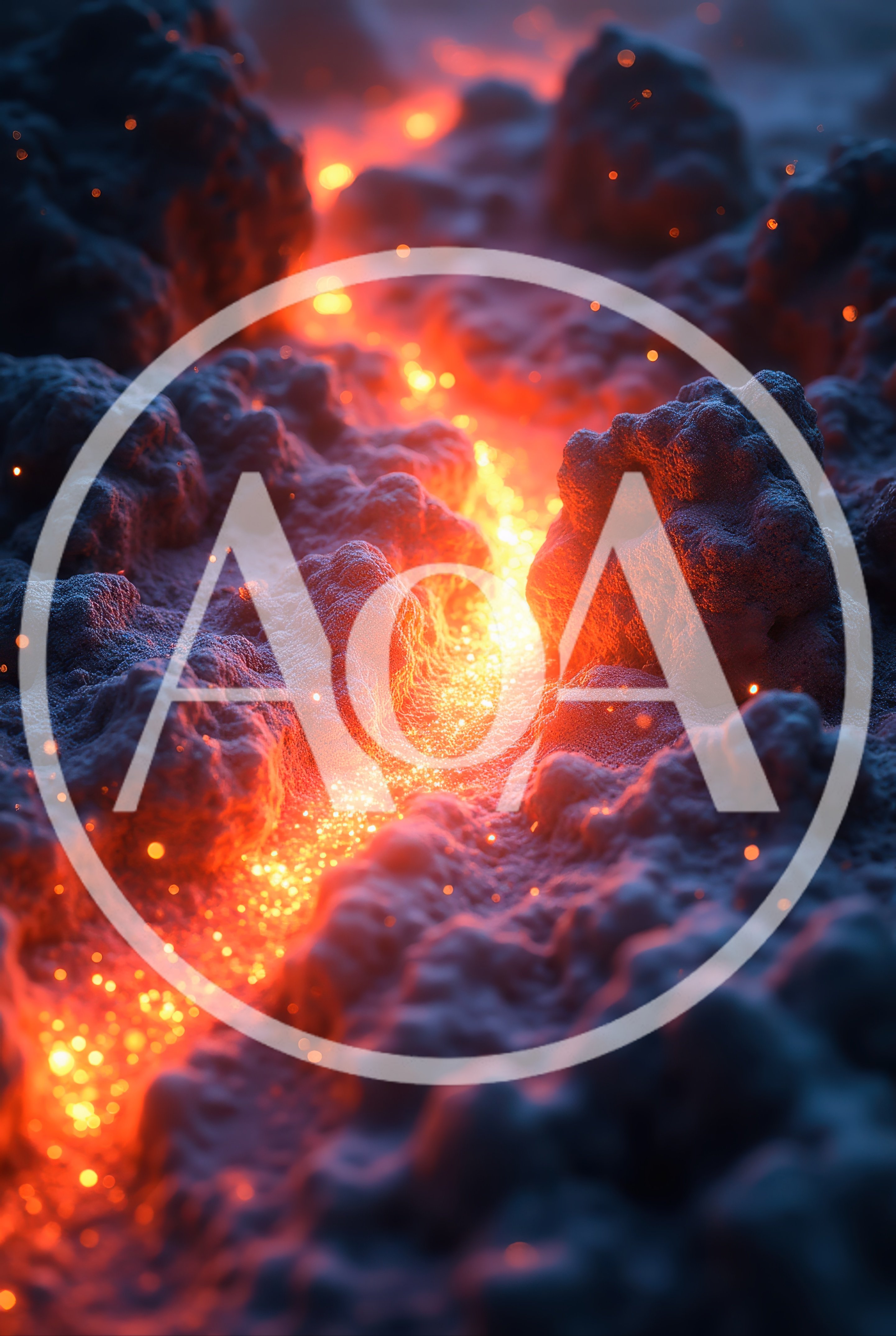 Glowing Molten Lava Flowing Through Dark Volcanic Rock