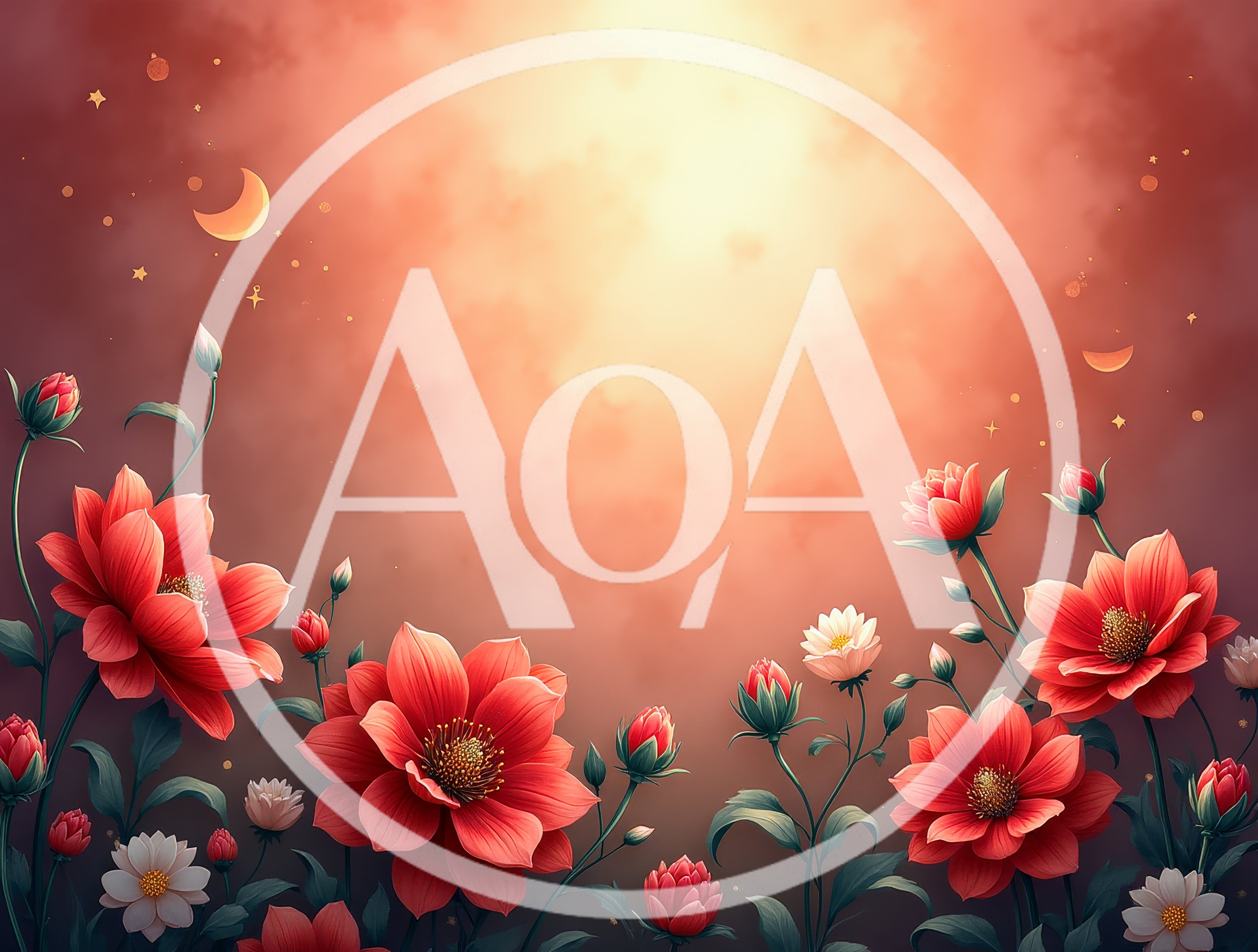Red Dahlia Flowers Against A Dreamy Sunset Sky