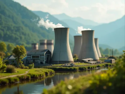 Nuclear Power Plant Cooling Towers Near River