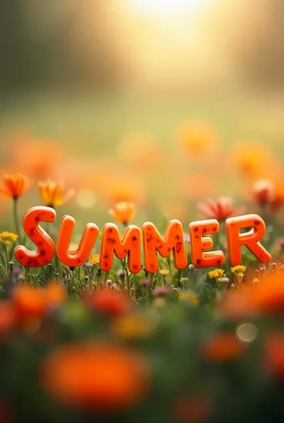 3D Summer Text Floating Over A Vibrant Wildflower Meadow