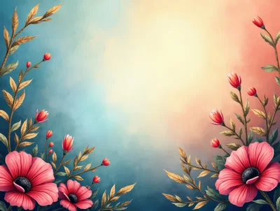 Floral Border Frame With Pink Flowers And Golden Leaves