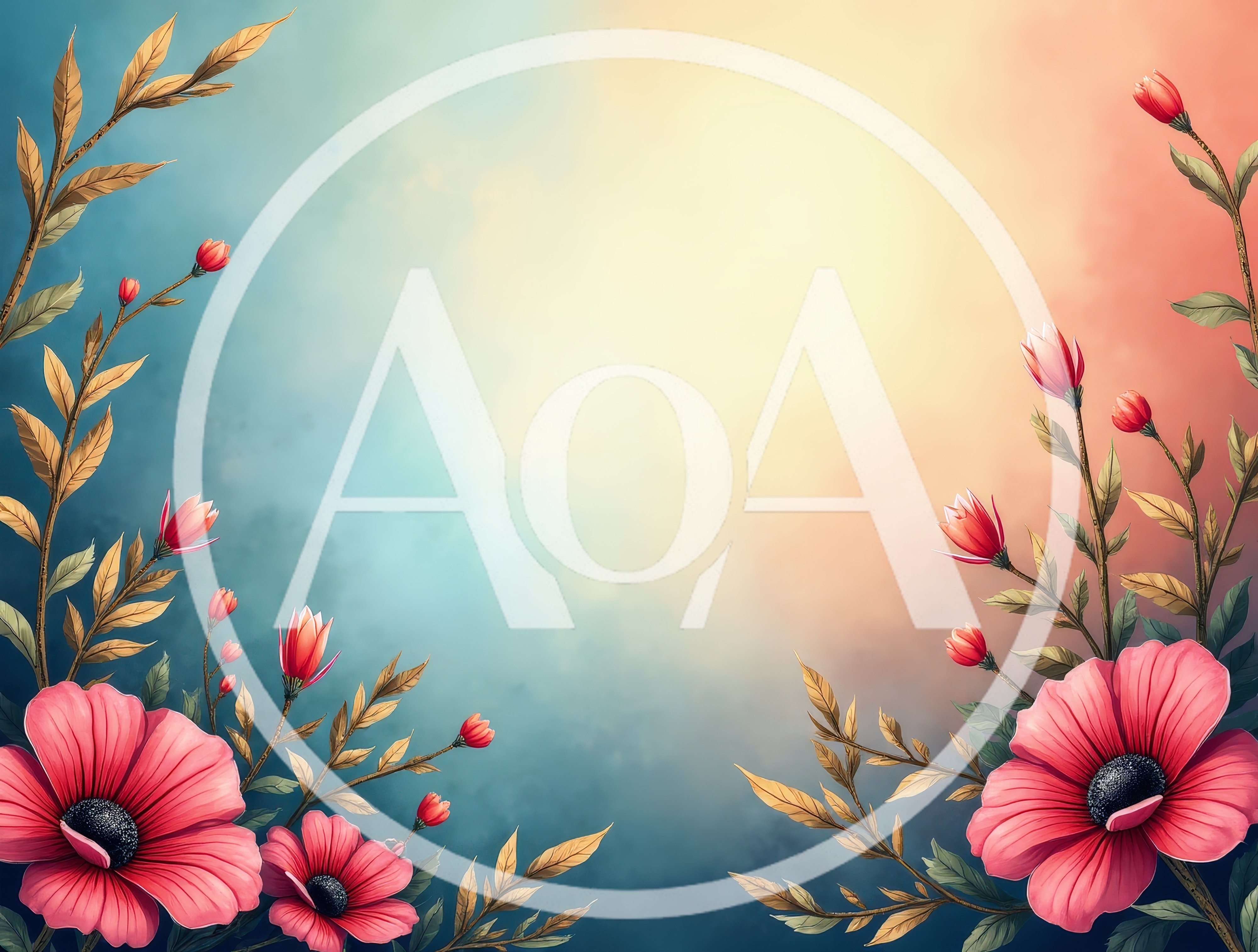 Floral Border Frame With Pink Flowers And Golden Leaves