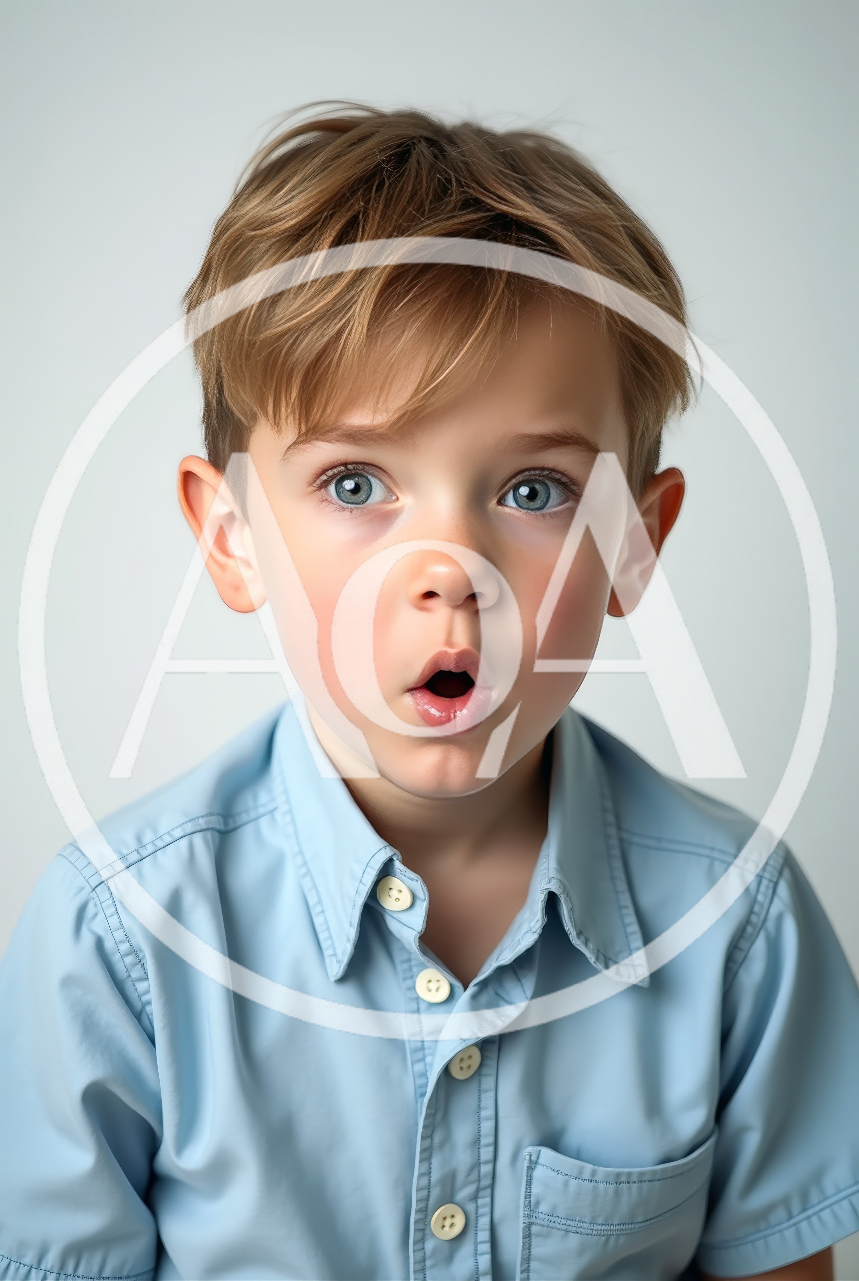 Surprised Young Boy With Blue Eyes Looking Up