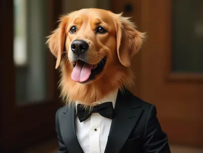 Golden Retriever Wearing A Formal Tuxedo