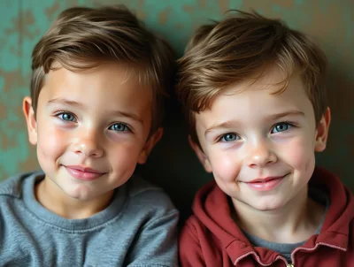 Portrait Of Two Young Twin Boys Smiling