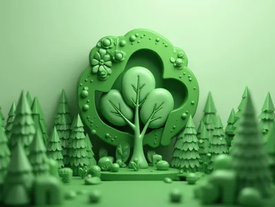 Monochromatic Green 3D Rendered Forest Scene