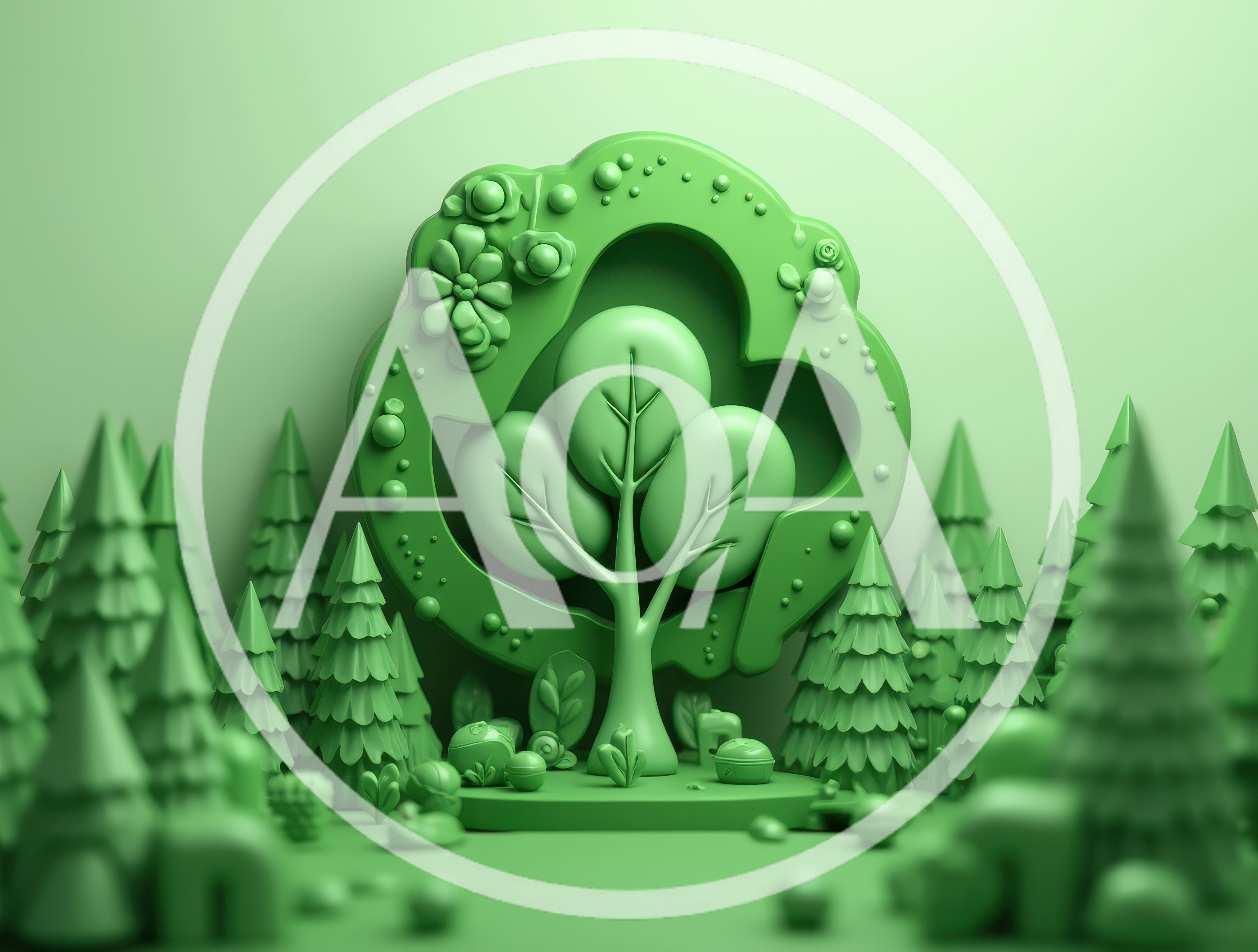 Monochromatic Green 3D Rendered Forest Scene
