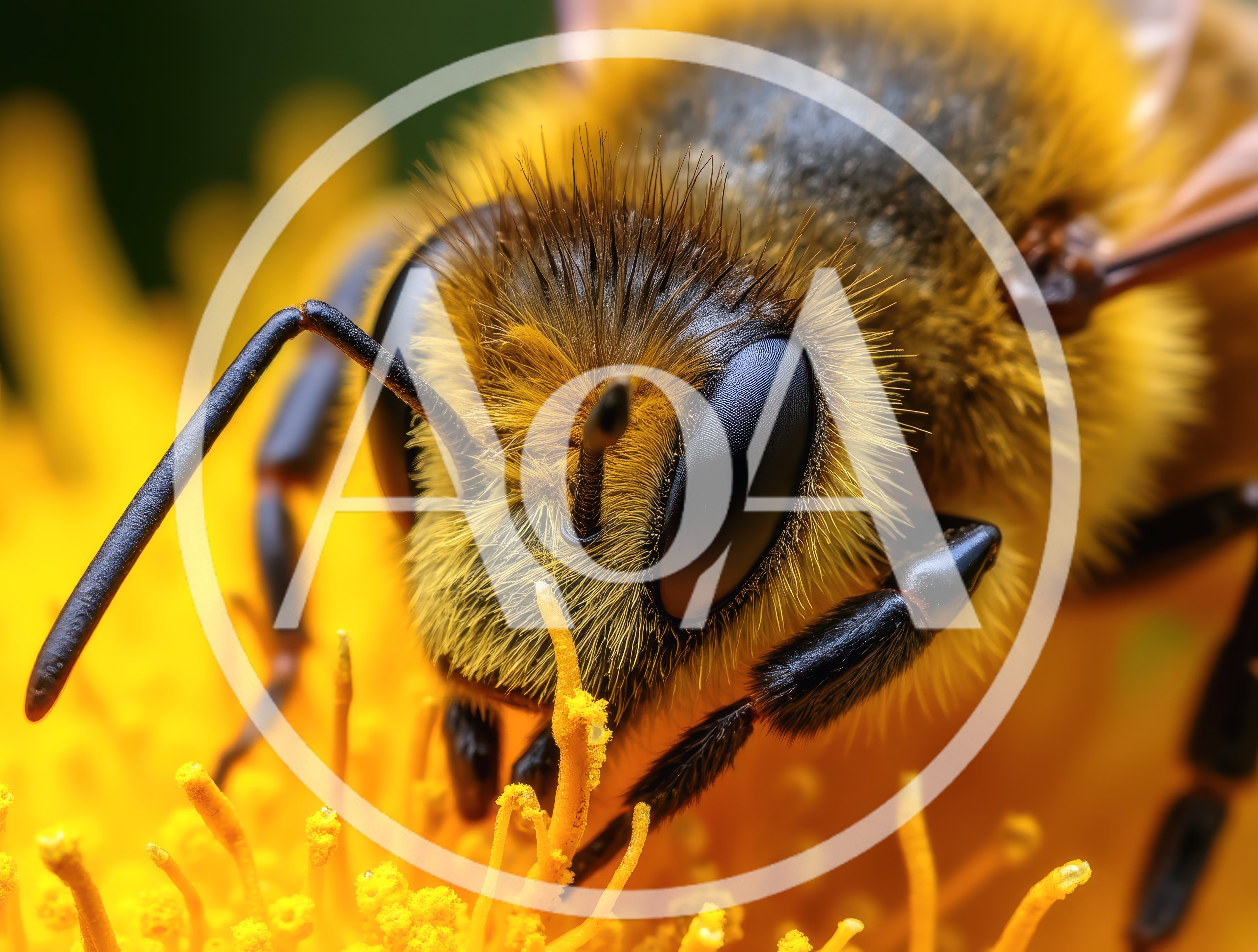 Macro Close Up Of A Honey Bee On A Flower