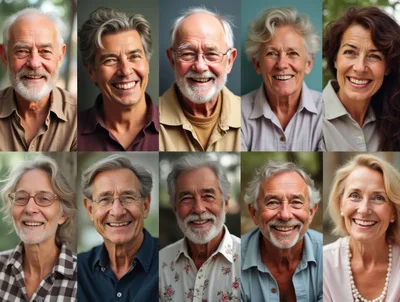 Collage Of Diverse Senior Adults Smiling At Camera