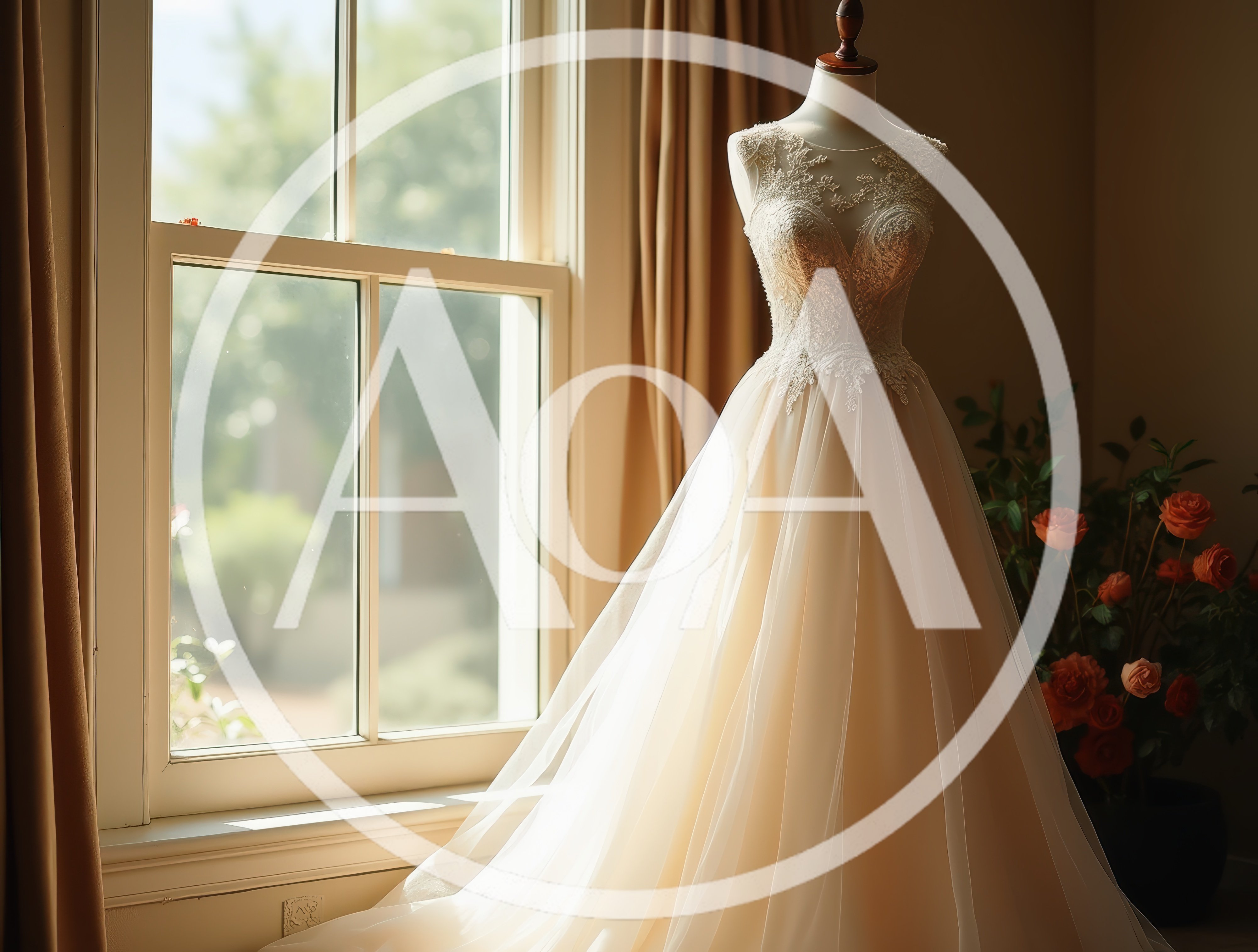Elegant Wedding Dress On Mannequin By Window