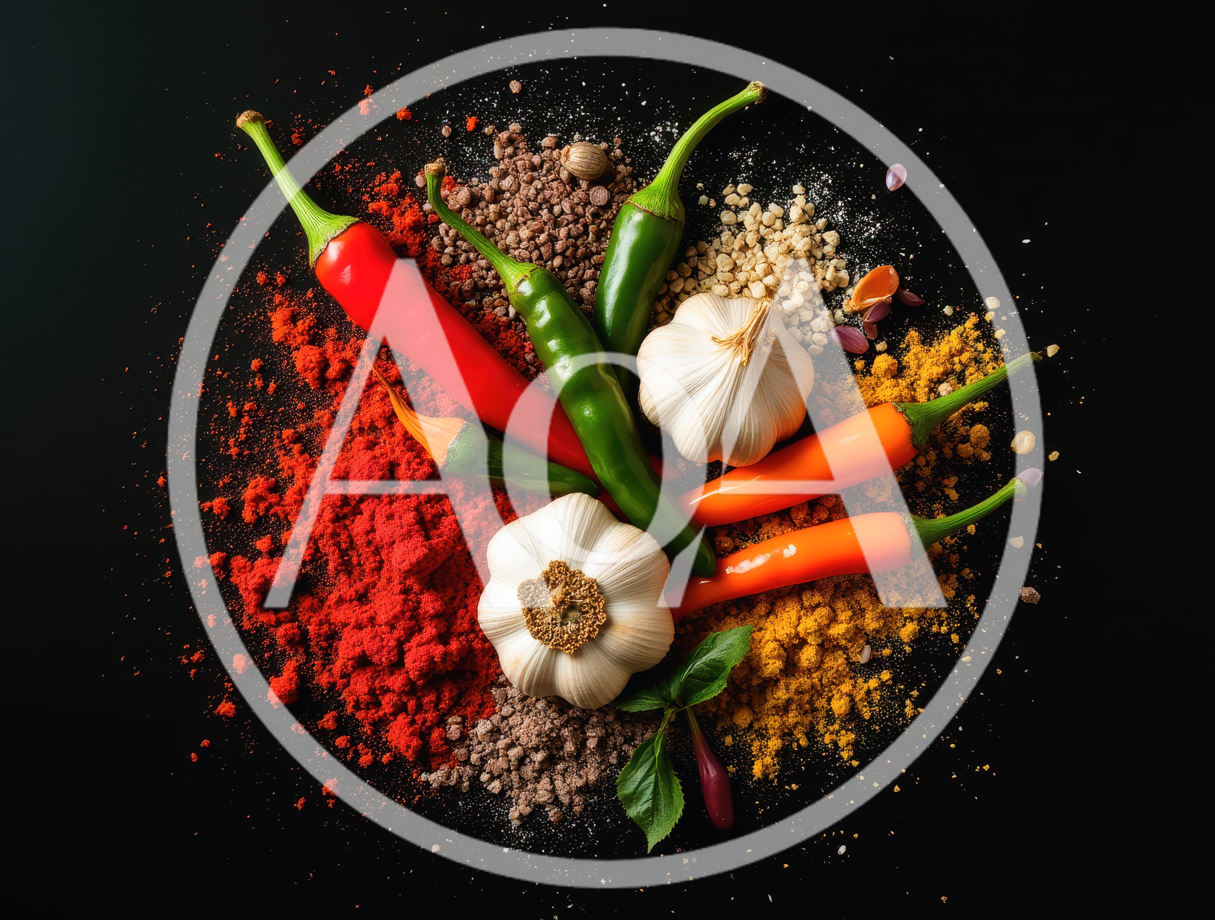 Assorted Fresh Chili Peppers and Garlic Cloves