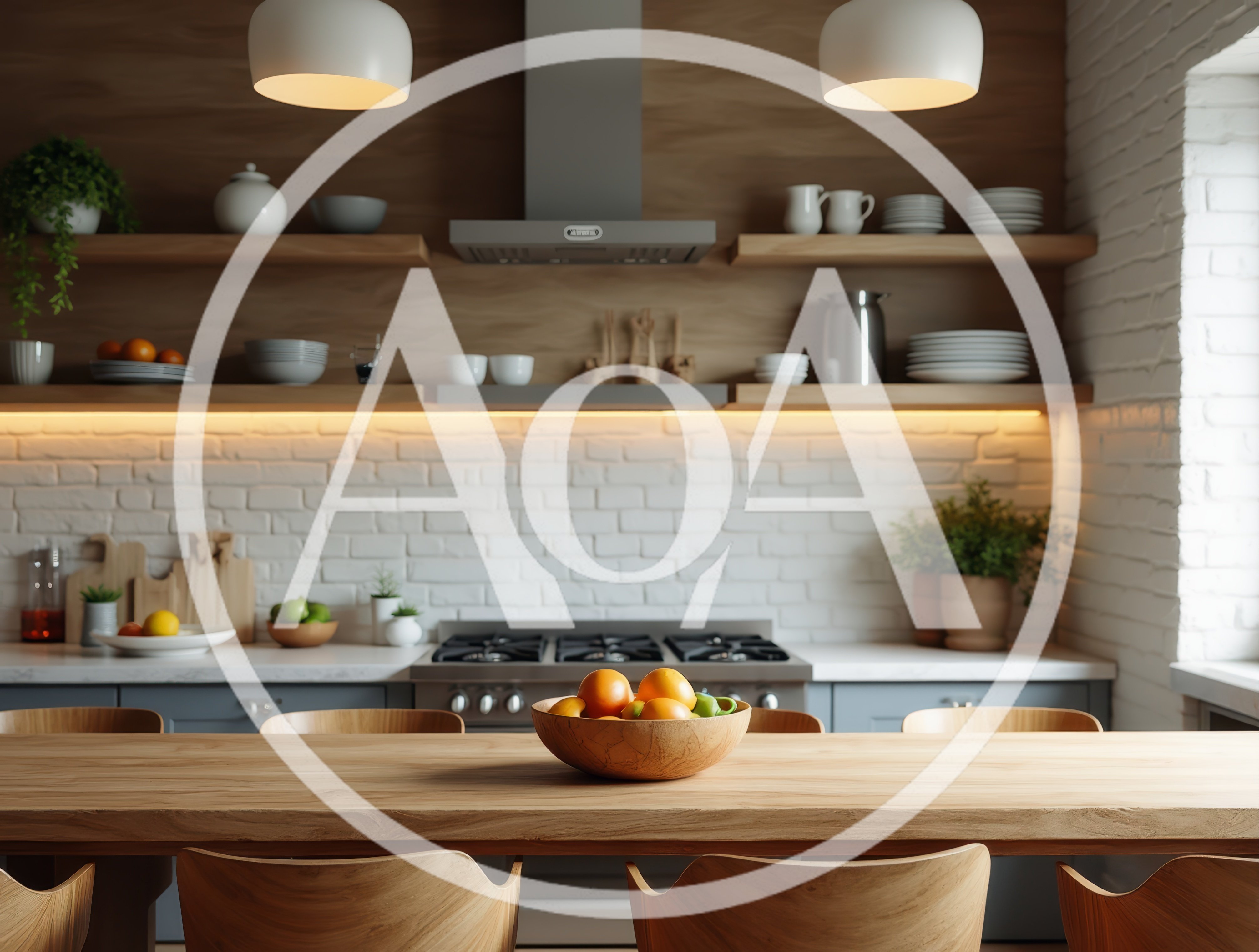 Modern Kitchen Interior With Wooden Dining Table