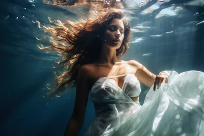 Woman In White Dress Floating Underwater