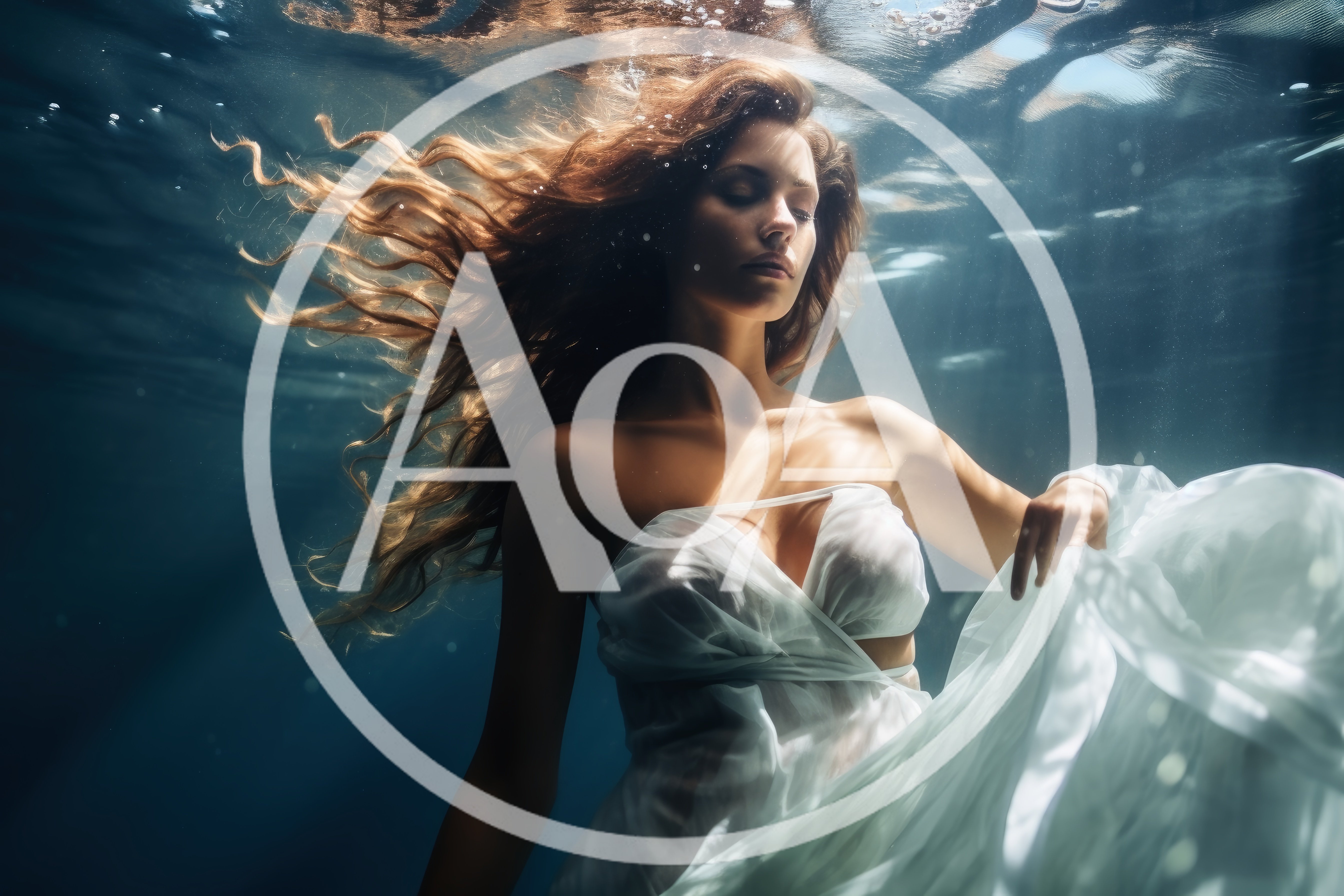 Woman In White Dress Floating Underwater
