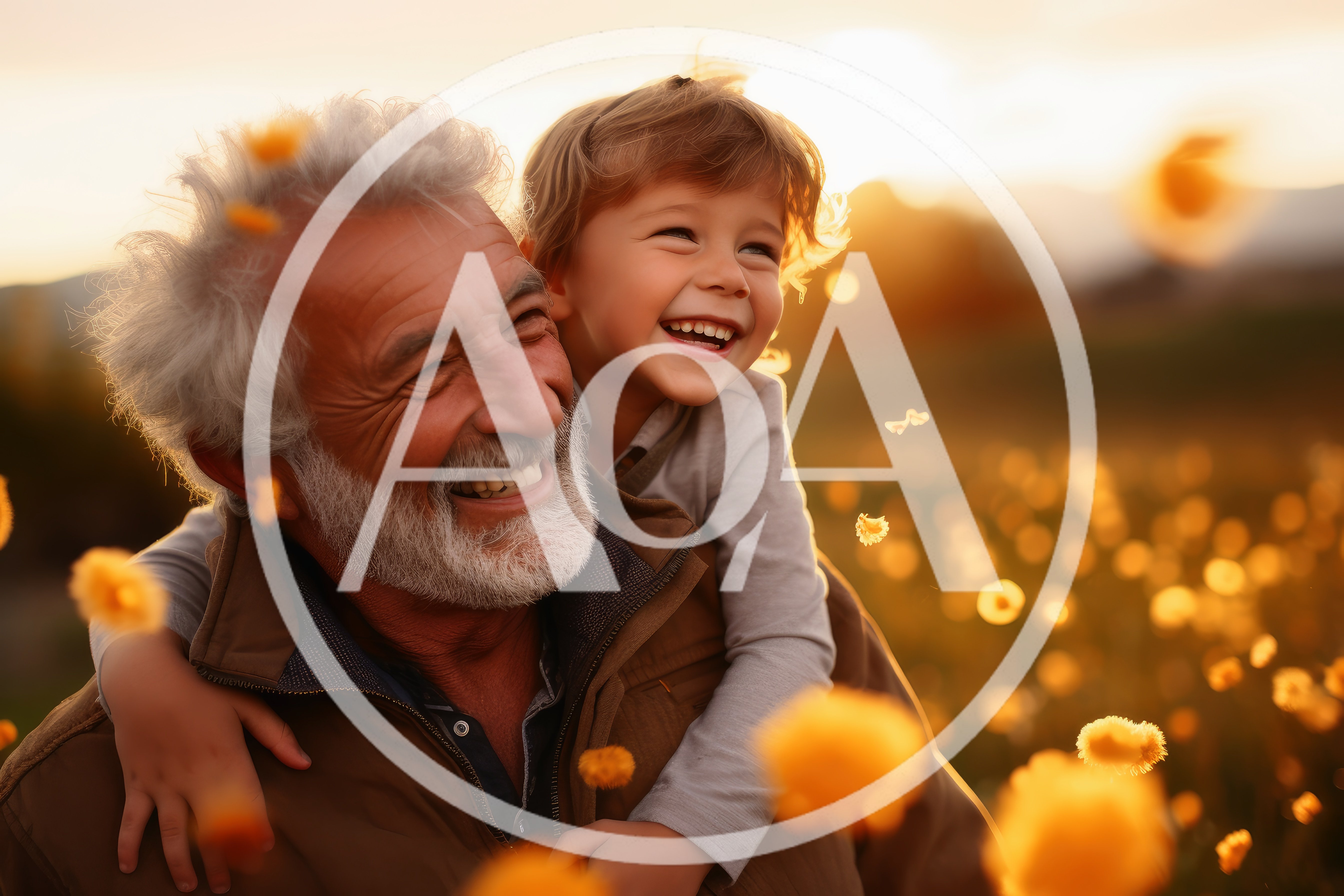 Grandfather Giving Grandson A Piggyback Ride In Flower Field