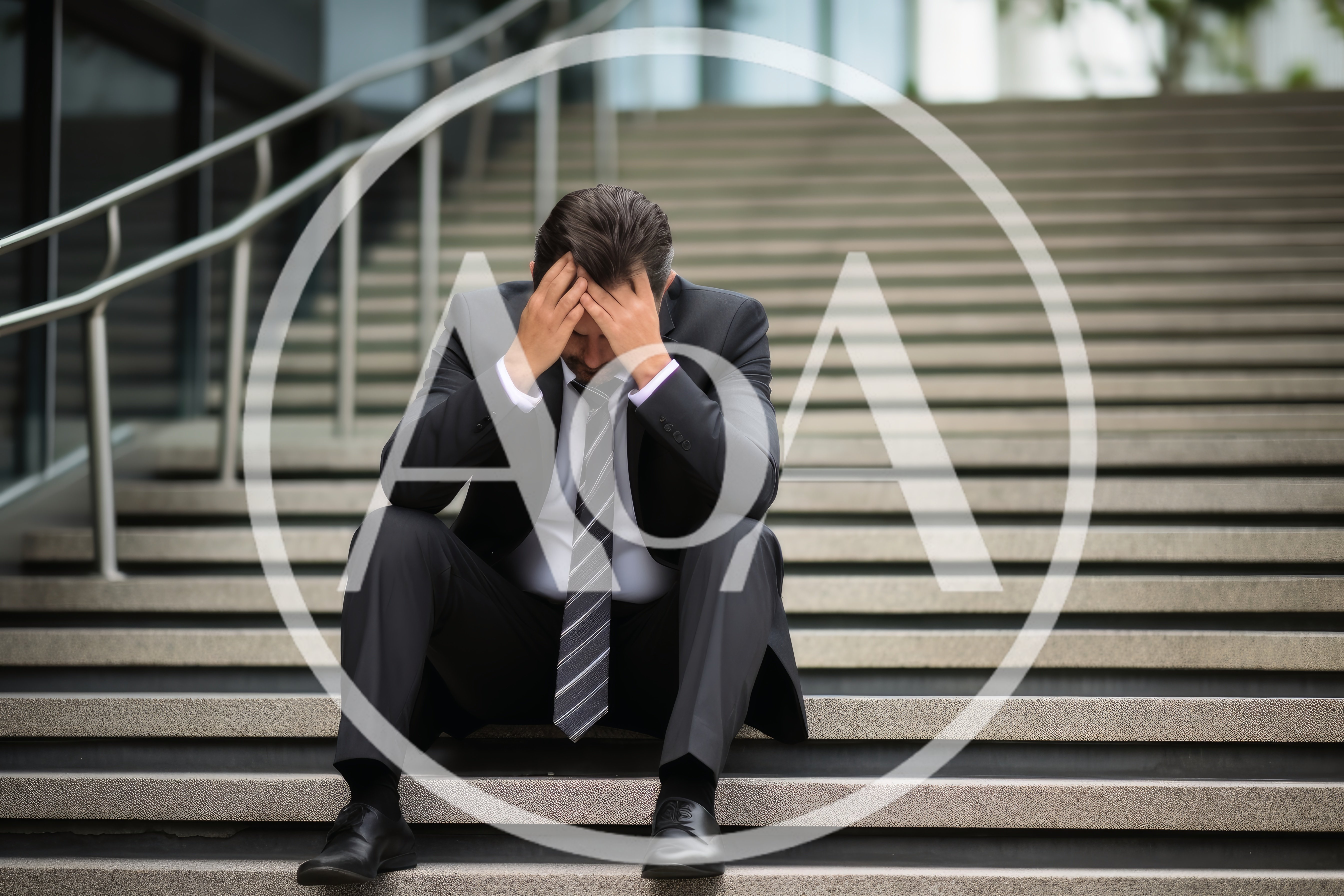 Stressed Businessman Sitting On Outdoor Office Stairs