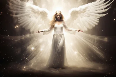Ethereal Angel With Spreading Wings In Radiant Light