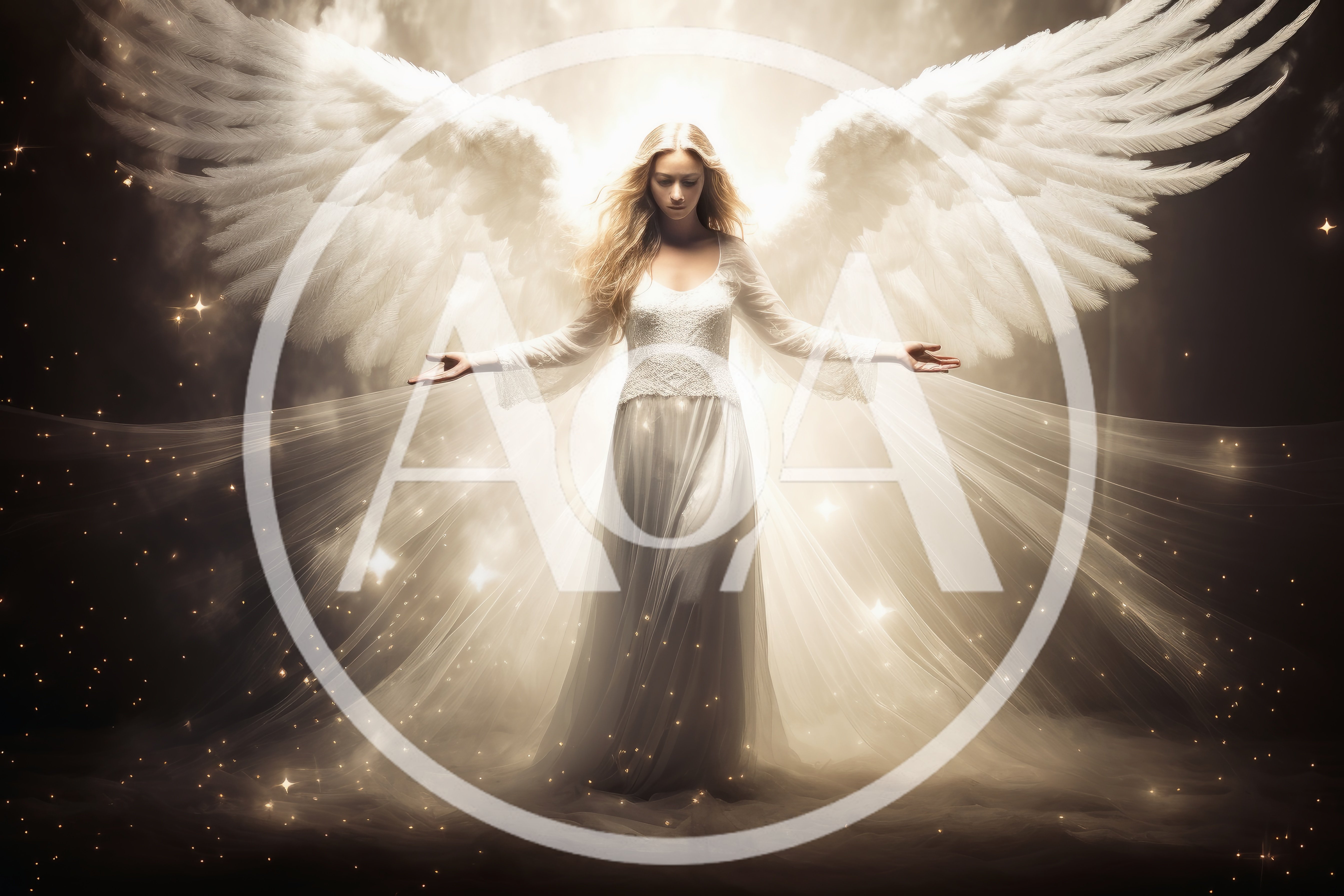 Ethereal Angel With Spreading Wings In Radiant Light