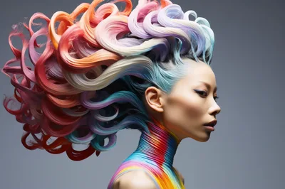 Portrait Of A Woman With Vibrant Multicolored Hair