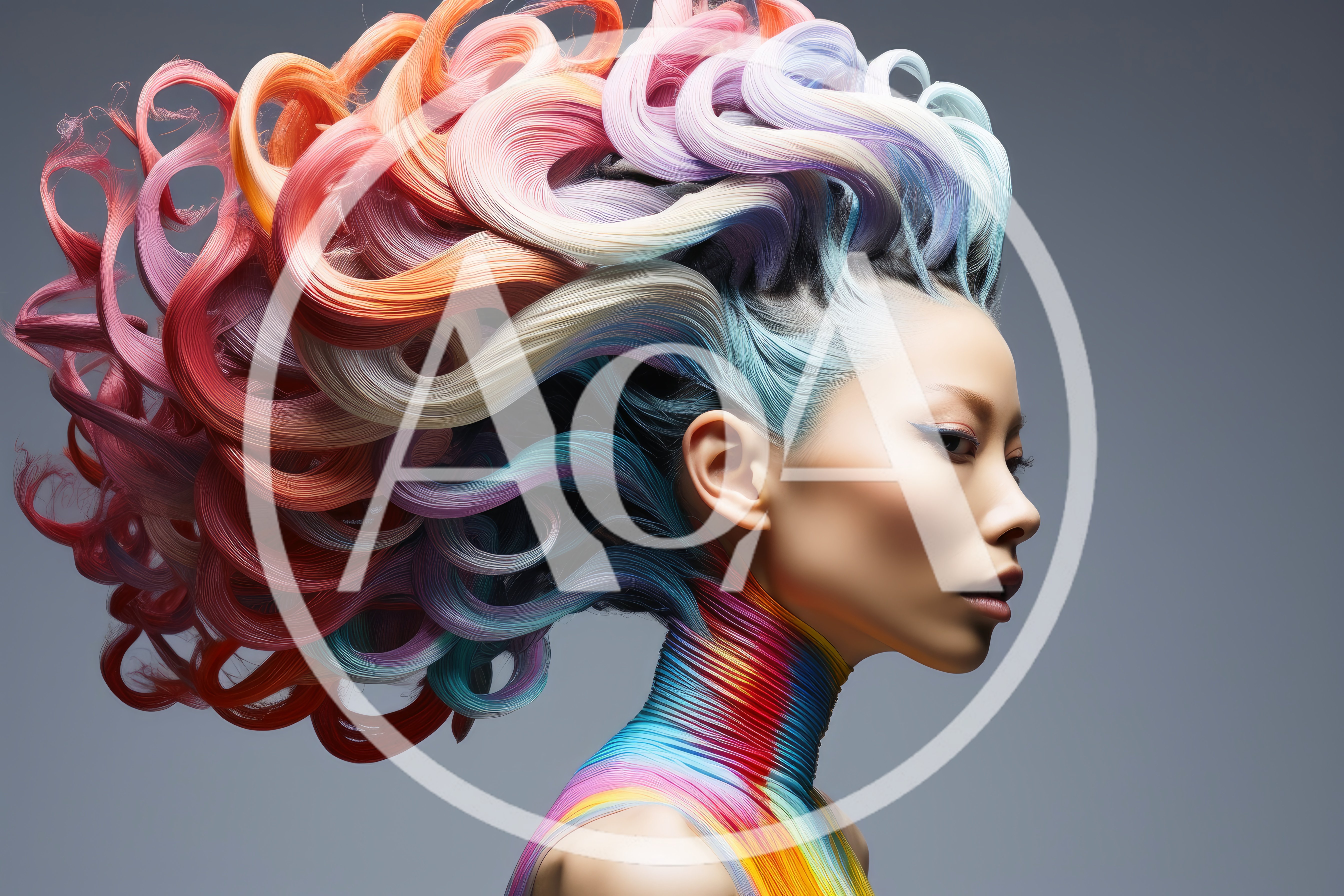 Portrait Of A Woman With Vibrant Multicolored Hair