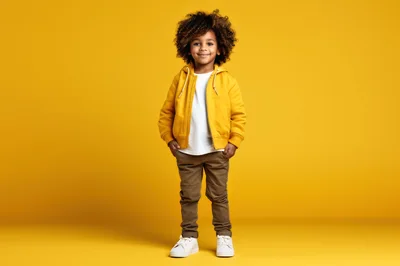 Young Boy With Afro Hair Standing Against Yellow Background