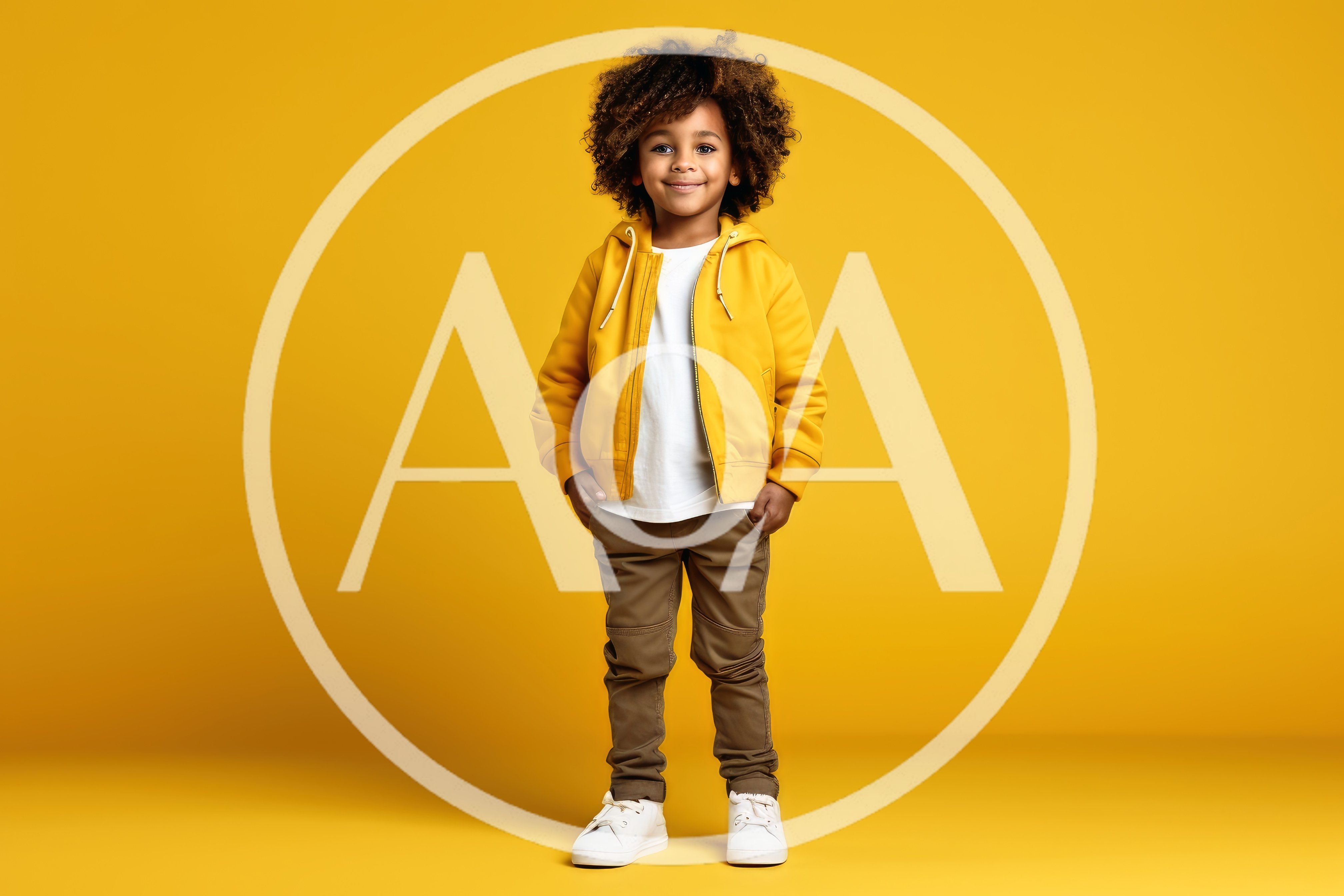 Young Boy With Afro Hair Standing Against Yellow Background