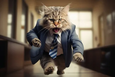 Business Cat Running Through Office Hallway