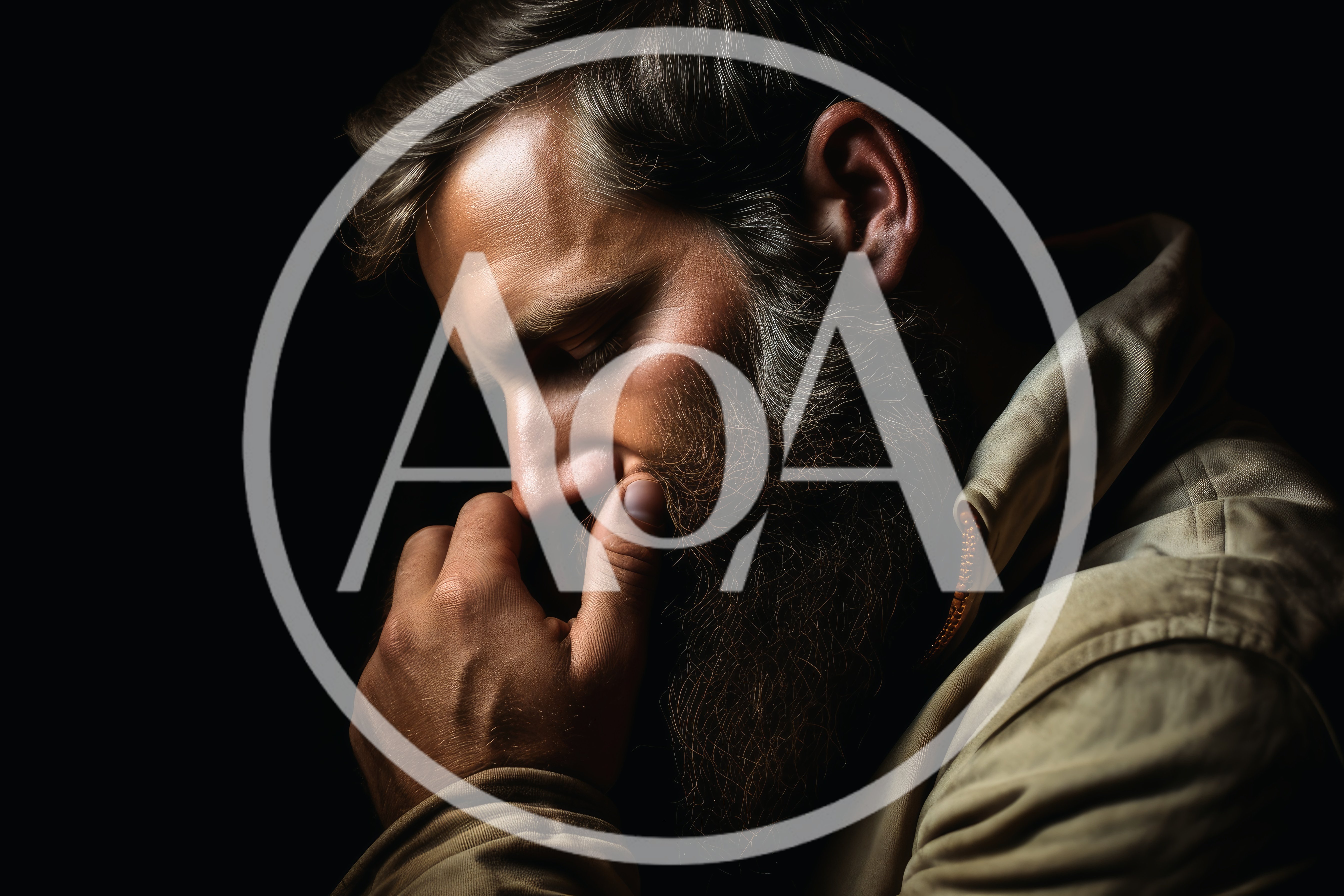 Pensive Man With Beard Touching His Face