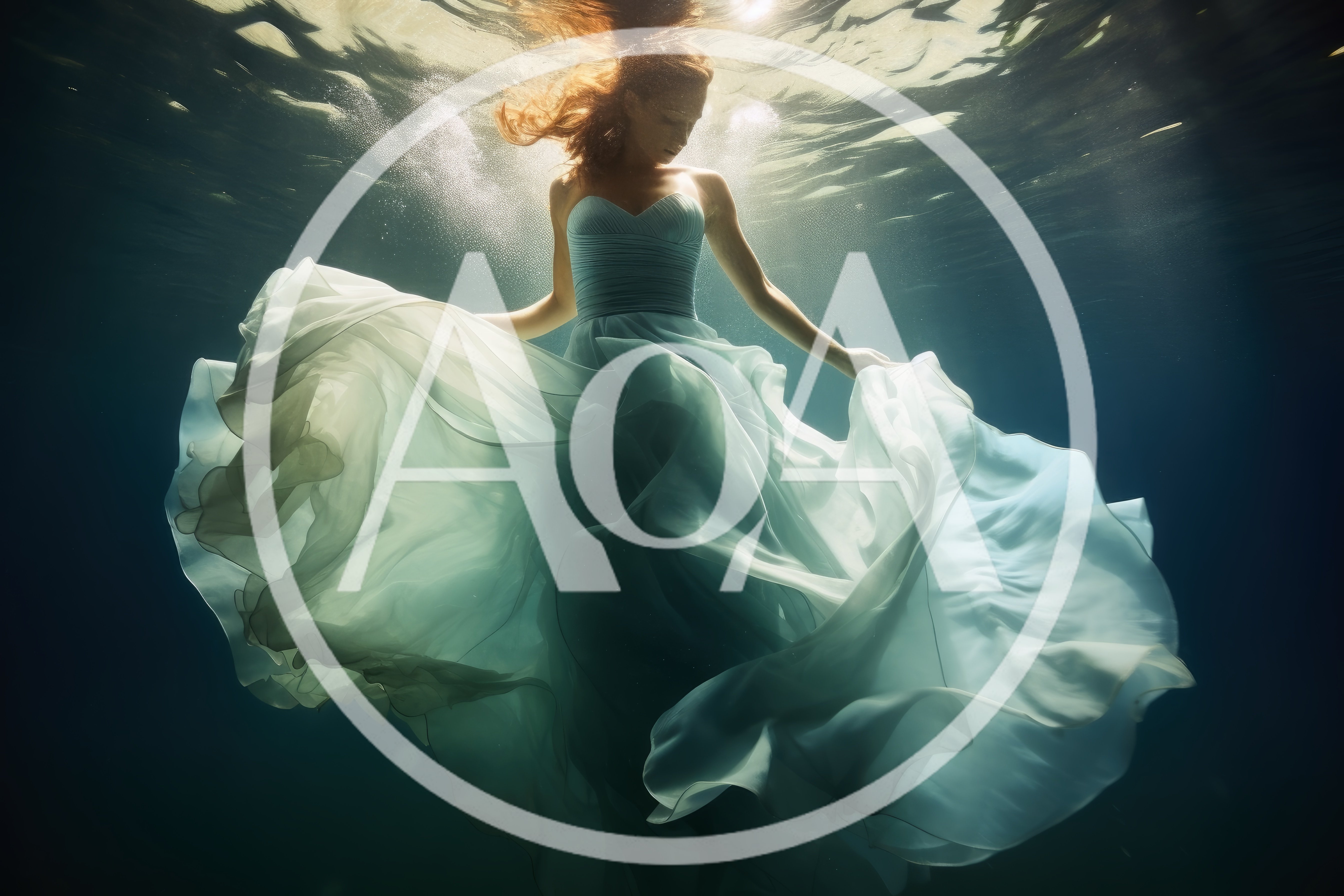 Woman In Flowing Gown Swimming Underwater