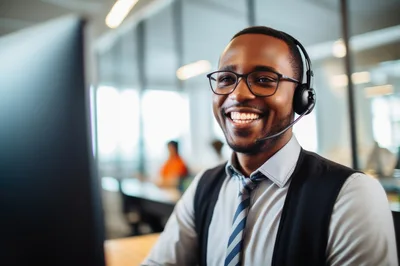 Smiling African American Customer Service Representative Working In Office