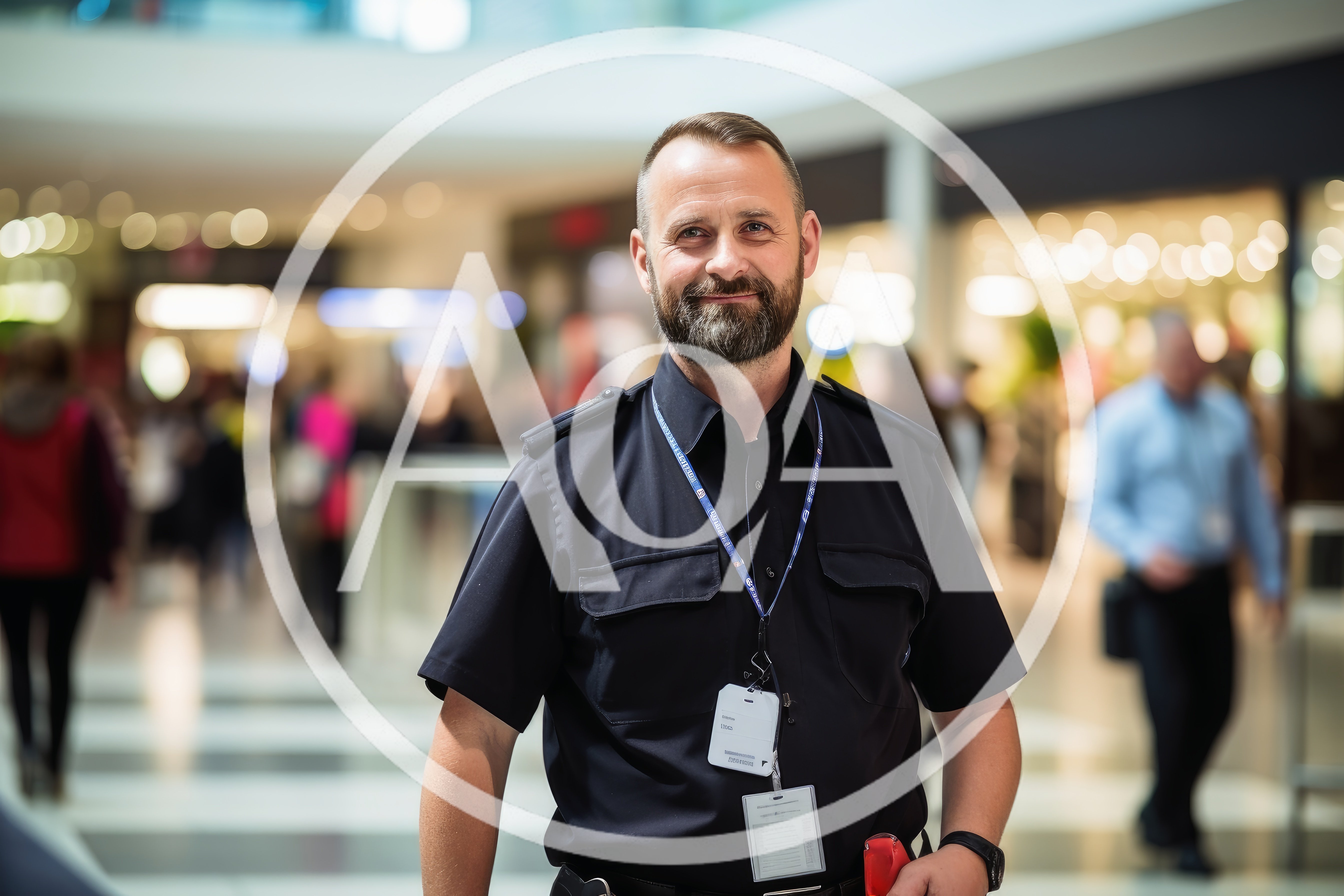 Professional Security Guard Standing In A Shopping Mall