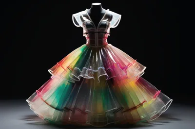 Rainbow Translucent Tiered Ball Gown on Mannequin